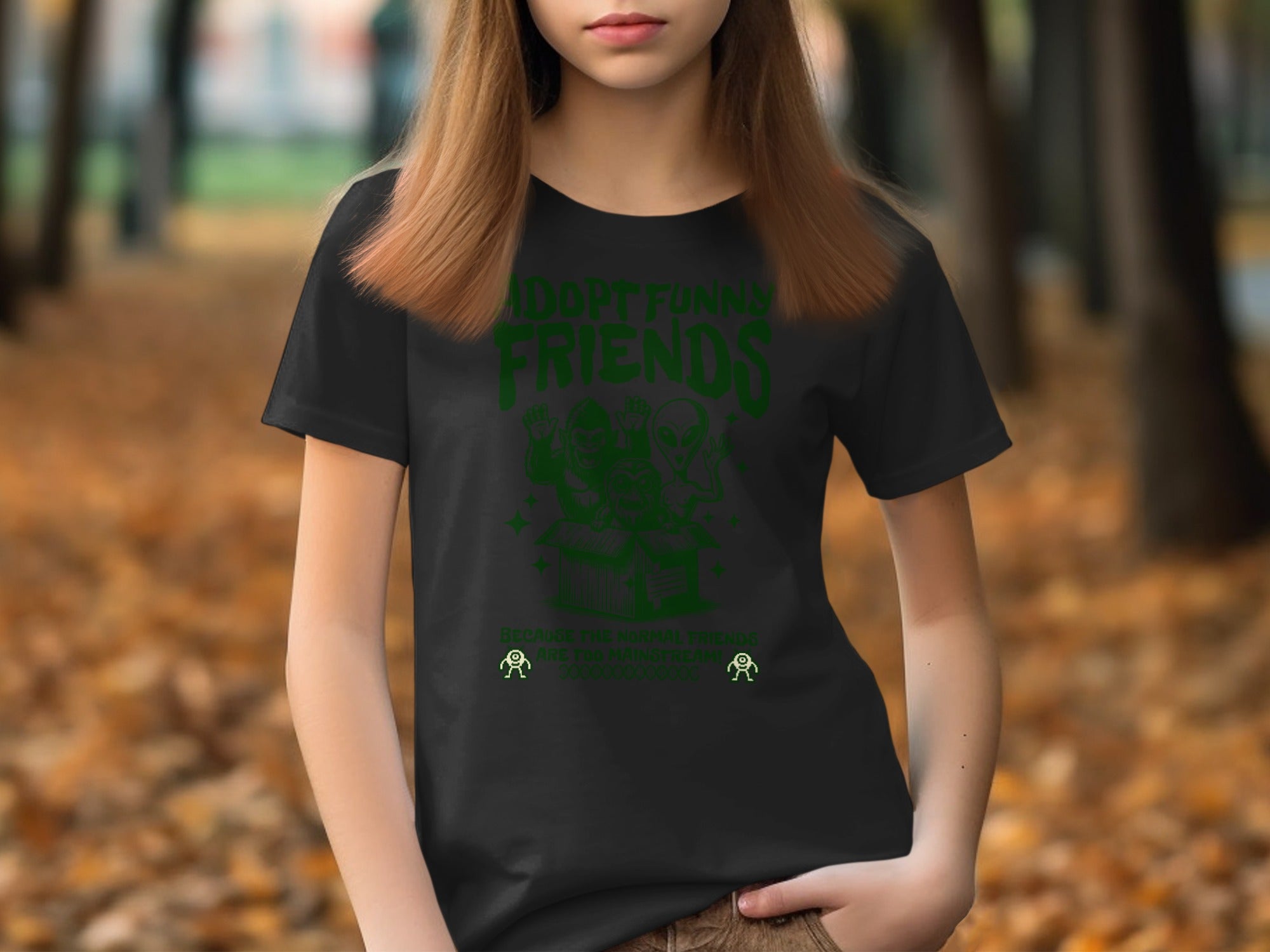 Adopt Funny Friends Alien Themed Black T-shirt product
