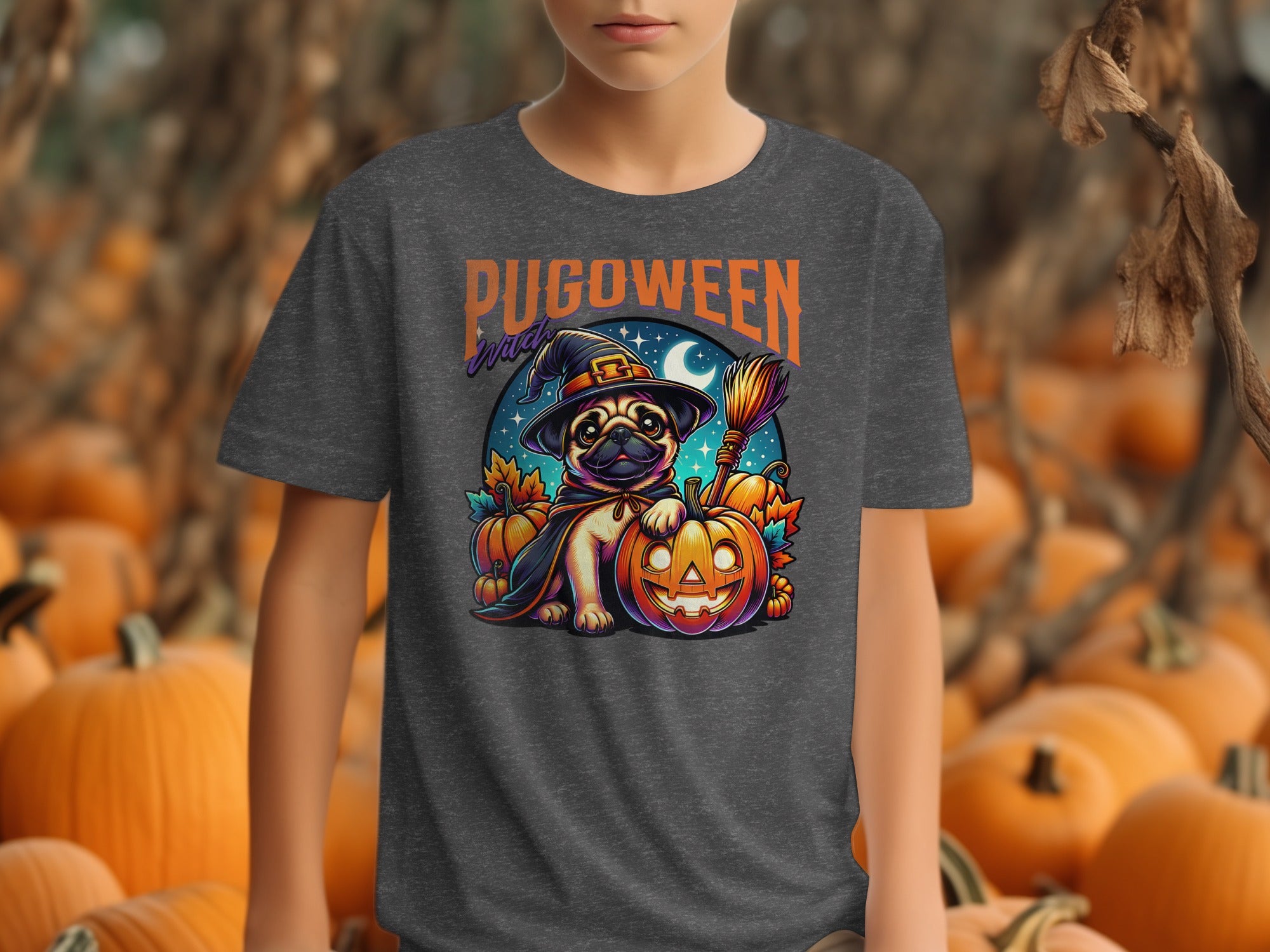 Pugoween Witchy Pug Halloween Graphic Tee Shirt product