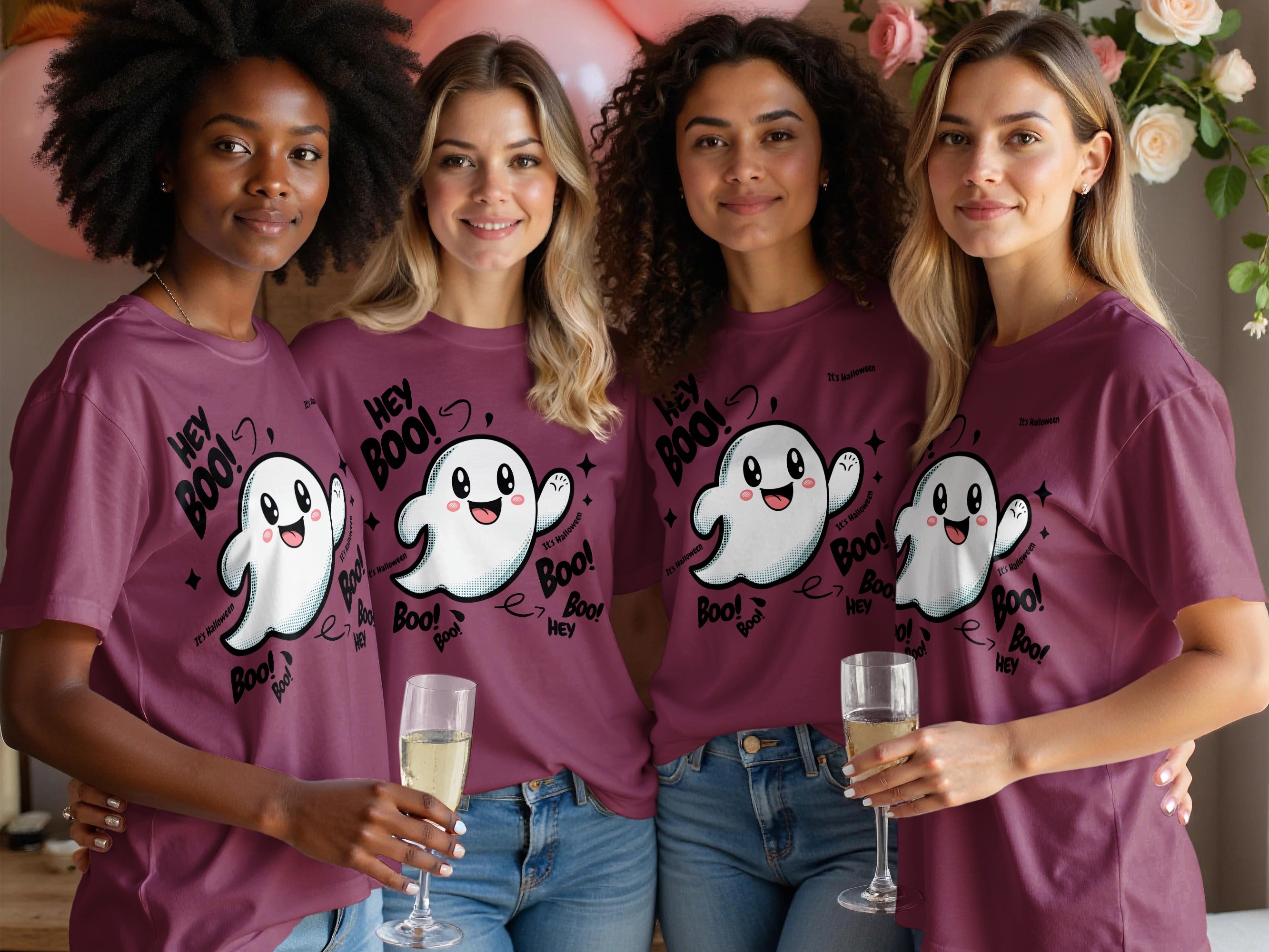 Cute Ghost Hey Boo Printed Halloween T-shirt product