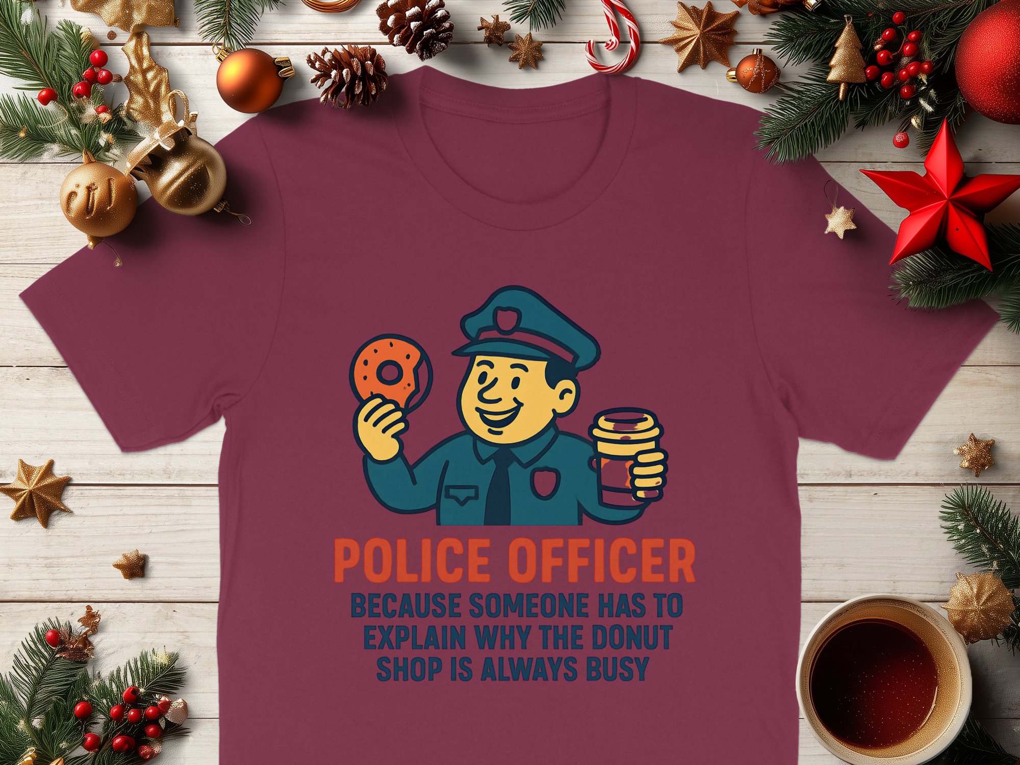 Police Officer Explaining Donut Shop Busy T-shirt product