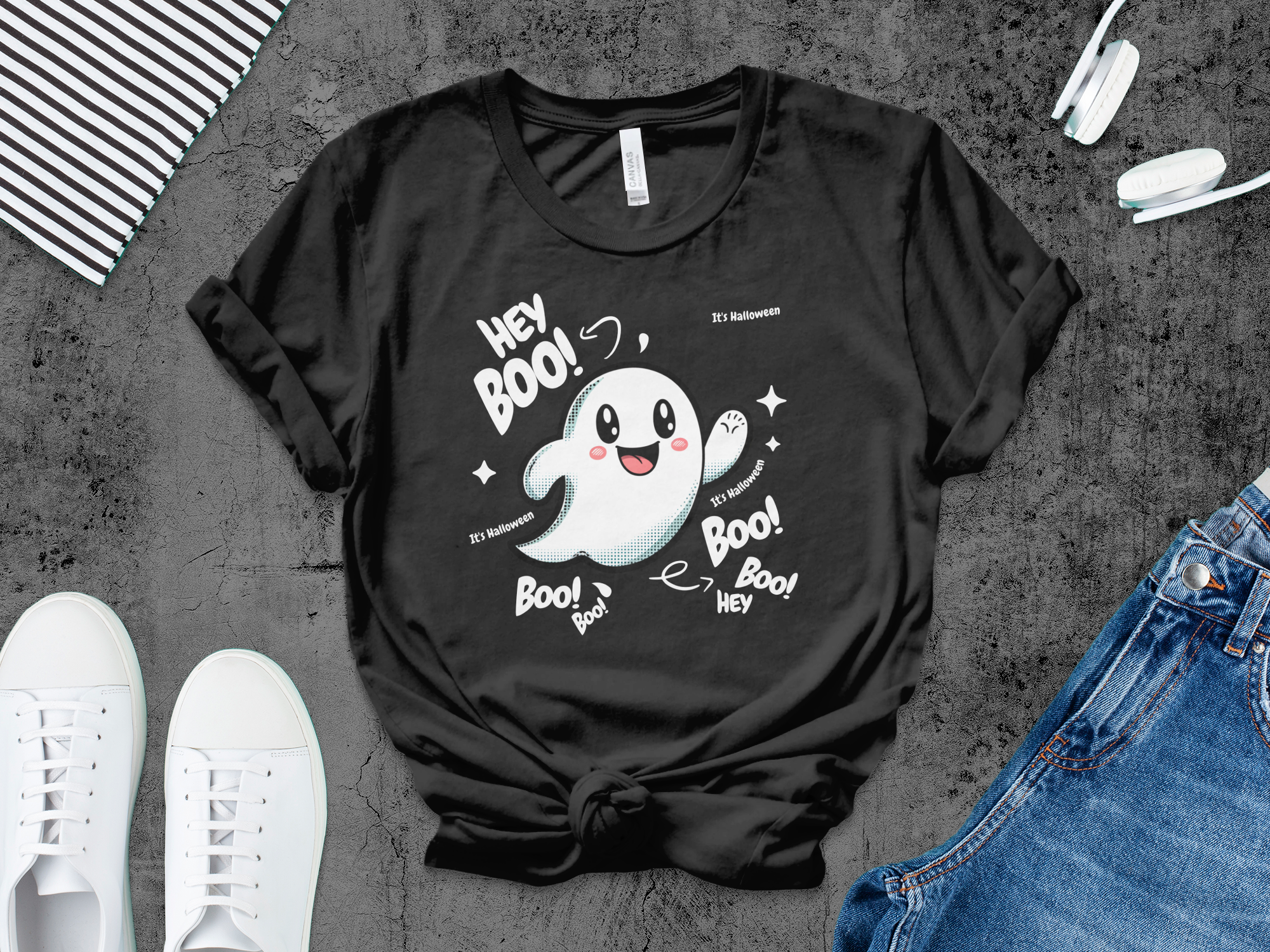 Hey Boo Ghost Halloween Graphic Tee Shirt product
