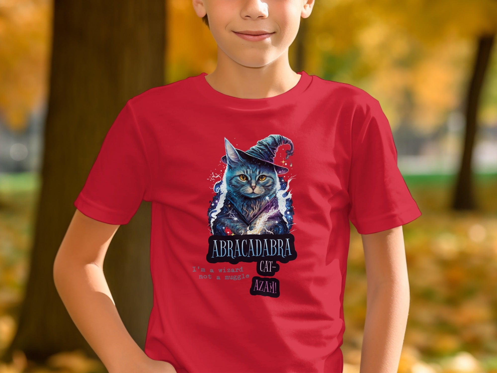 Abracadabra Cat Wizard Design Red T-Shirt product