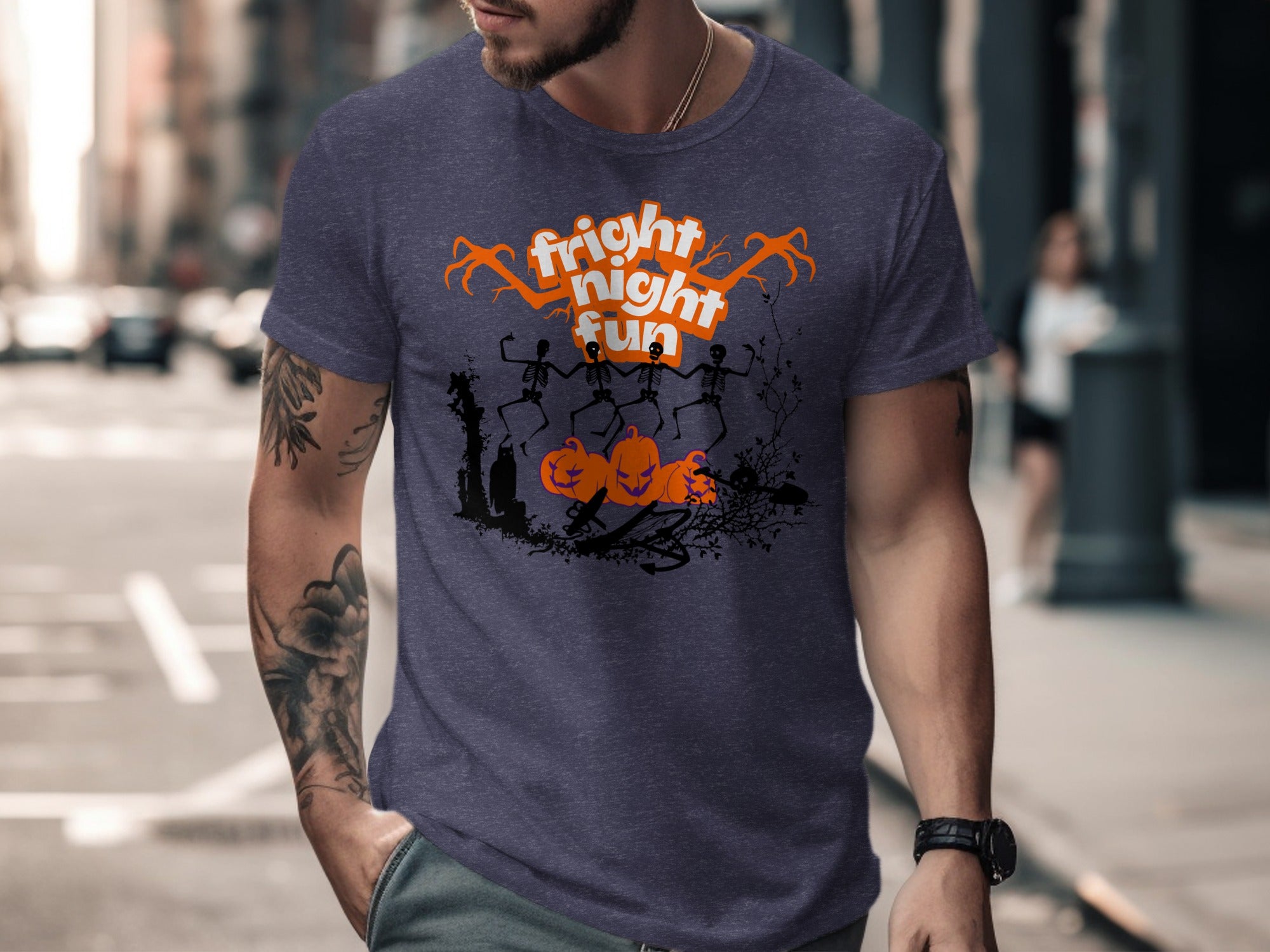 Fright Night Fun Halloween Tee Skeletons and Pumpkins product