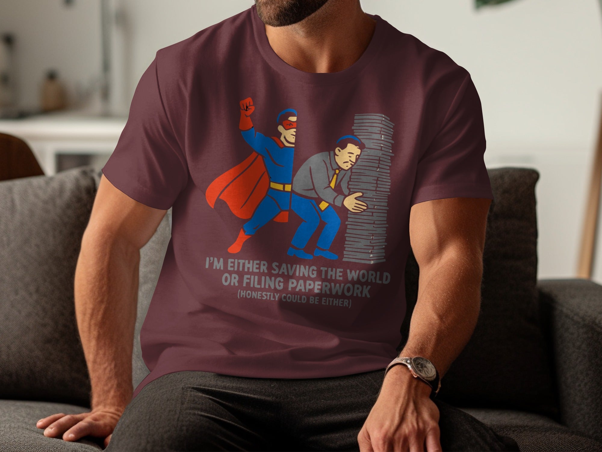 Superhero or Paperwork Funny Graphic T-Shirt product type