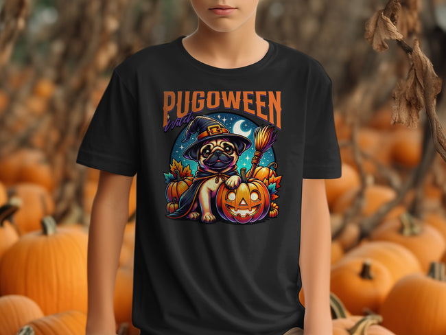 Halloween Pug with Pumpkin Graphic Black T-shirt product