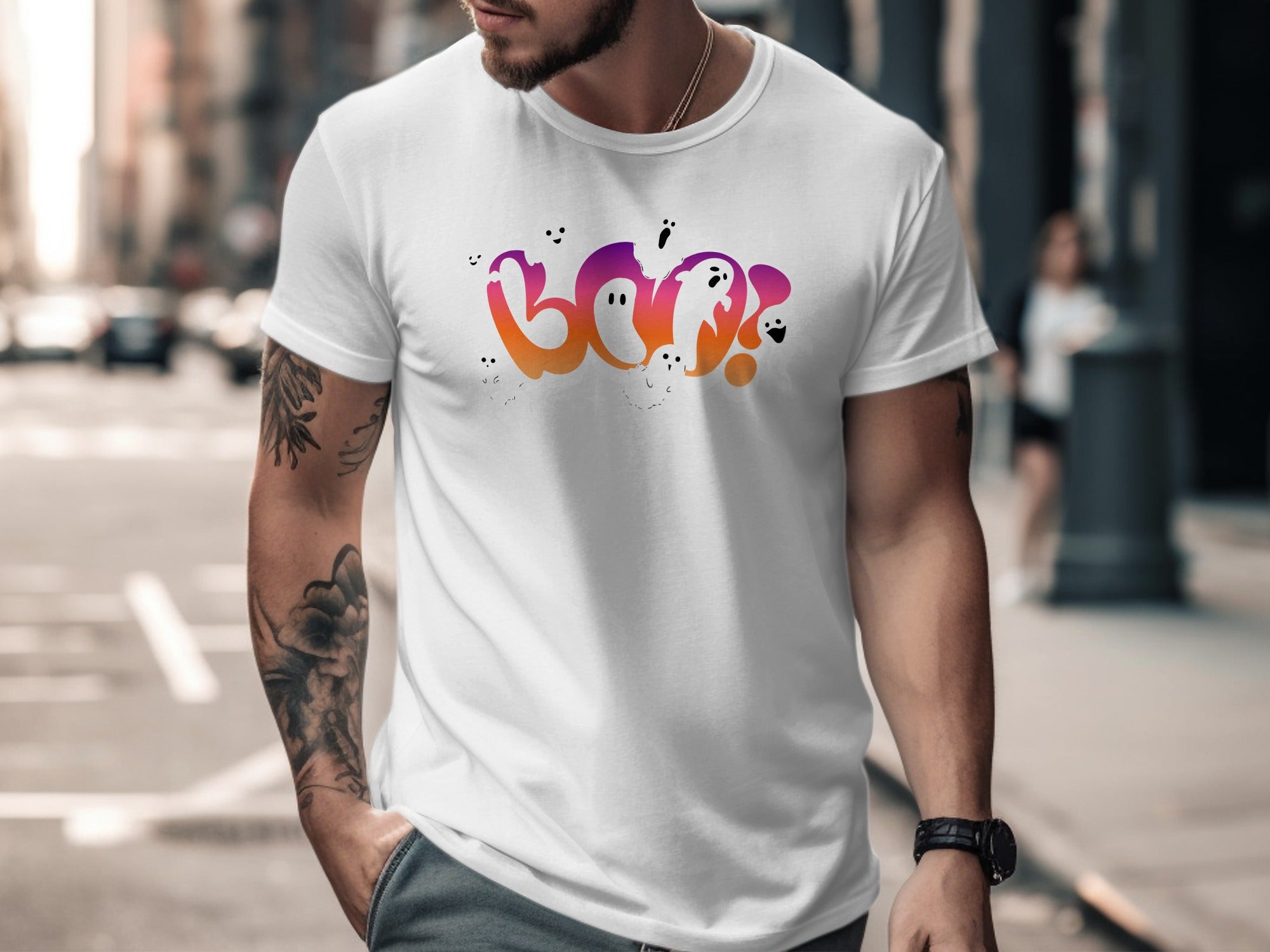 Boo Ghost Design on Trendy Halloween T-shirt product type