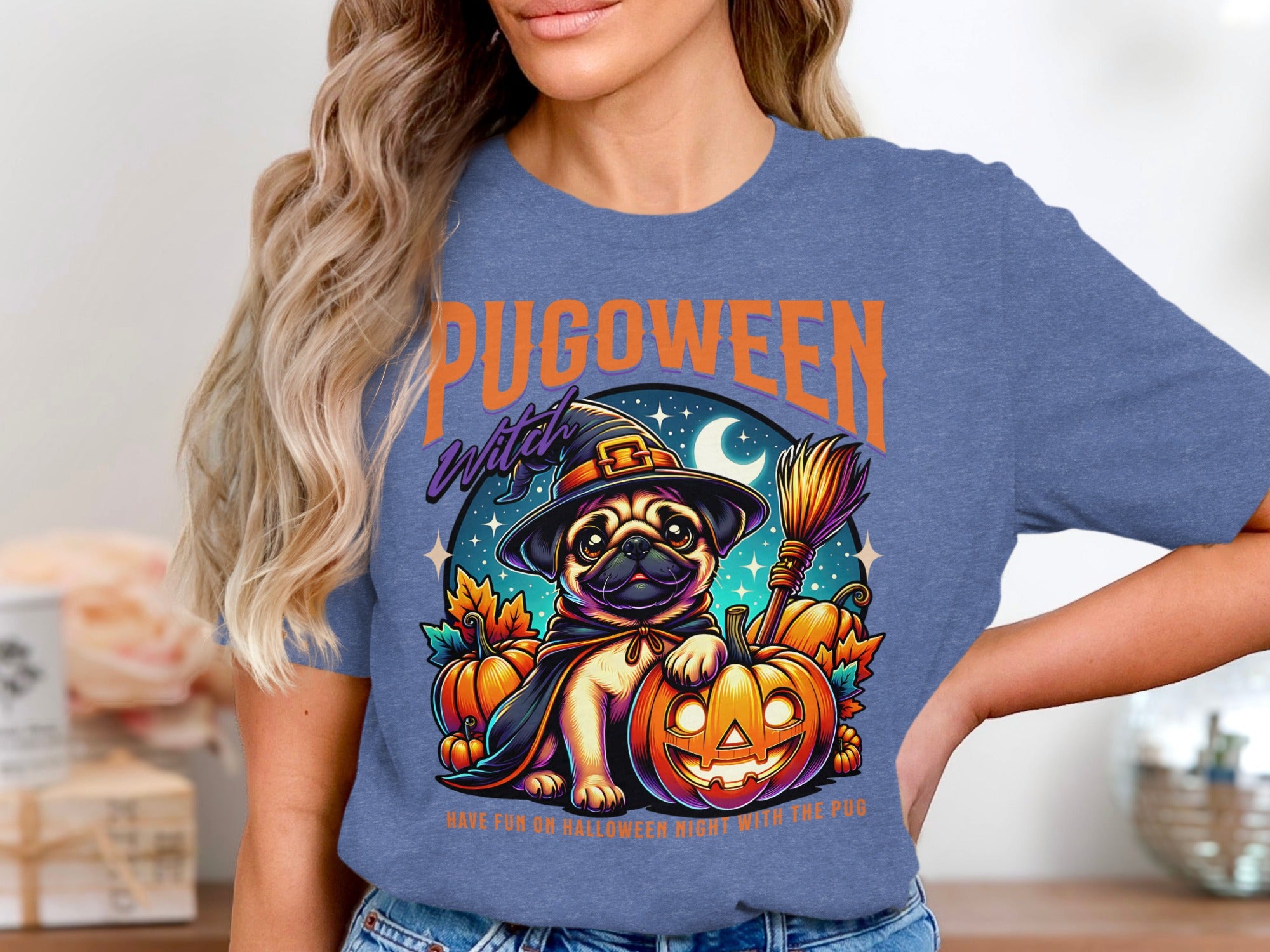 Pugoween Witch Happy Halloween with Pug T-shirt product