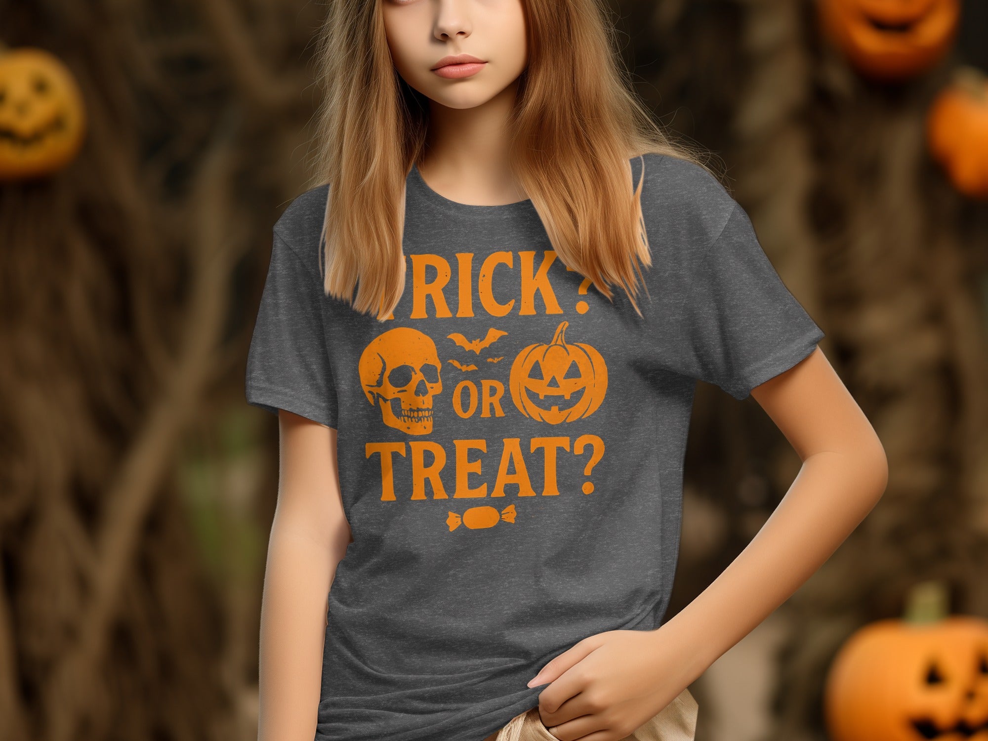 Trick or Treat Skull and Pumpkin Halloween T-shirt product type
