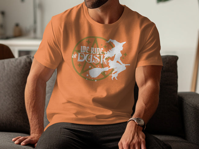 We Ride at Dusk Witch and Cat Themed T-Shirt product