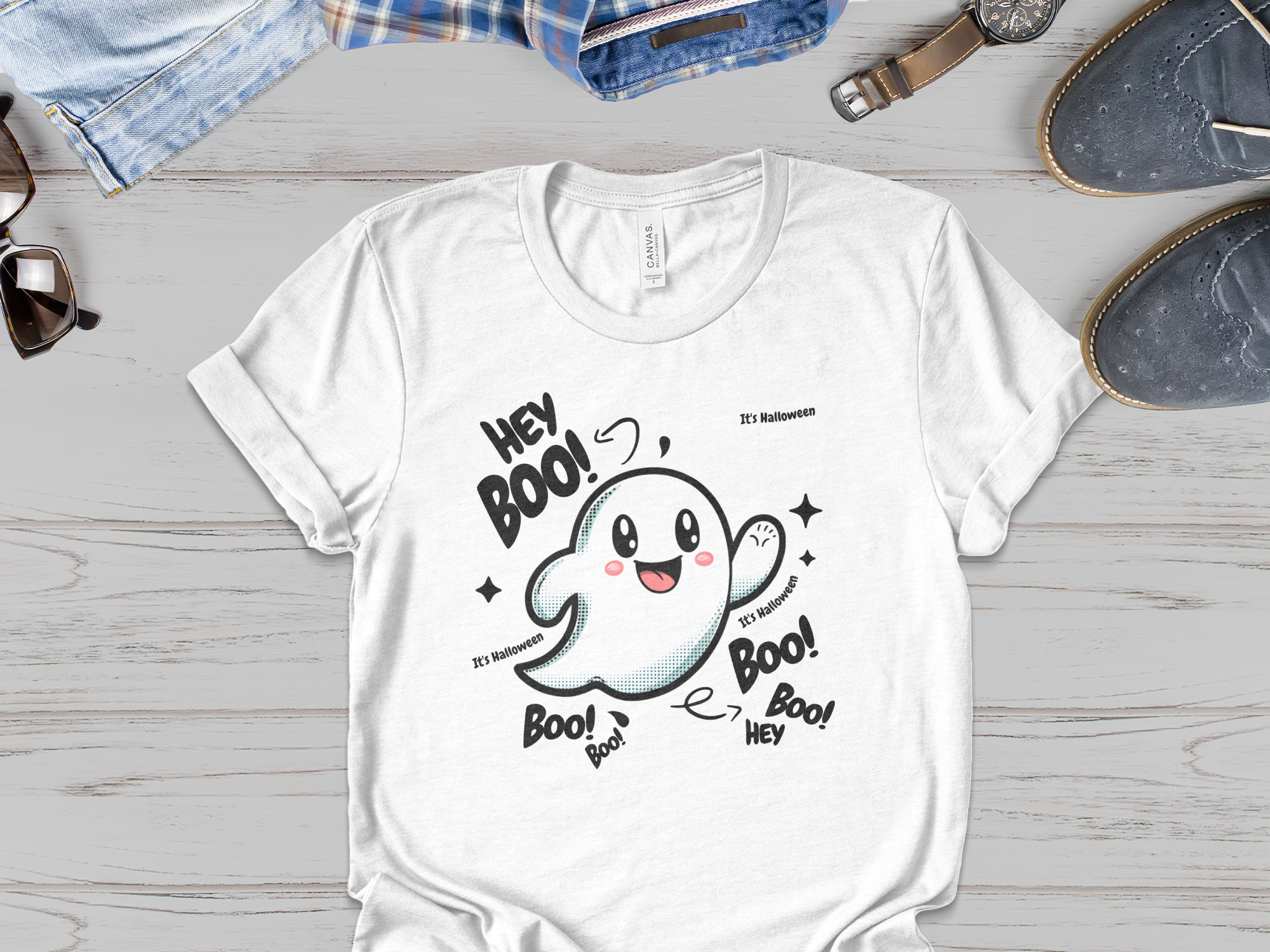 Cute Ghost Hey Boo Halloween Graphic T-Shirt product