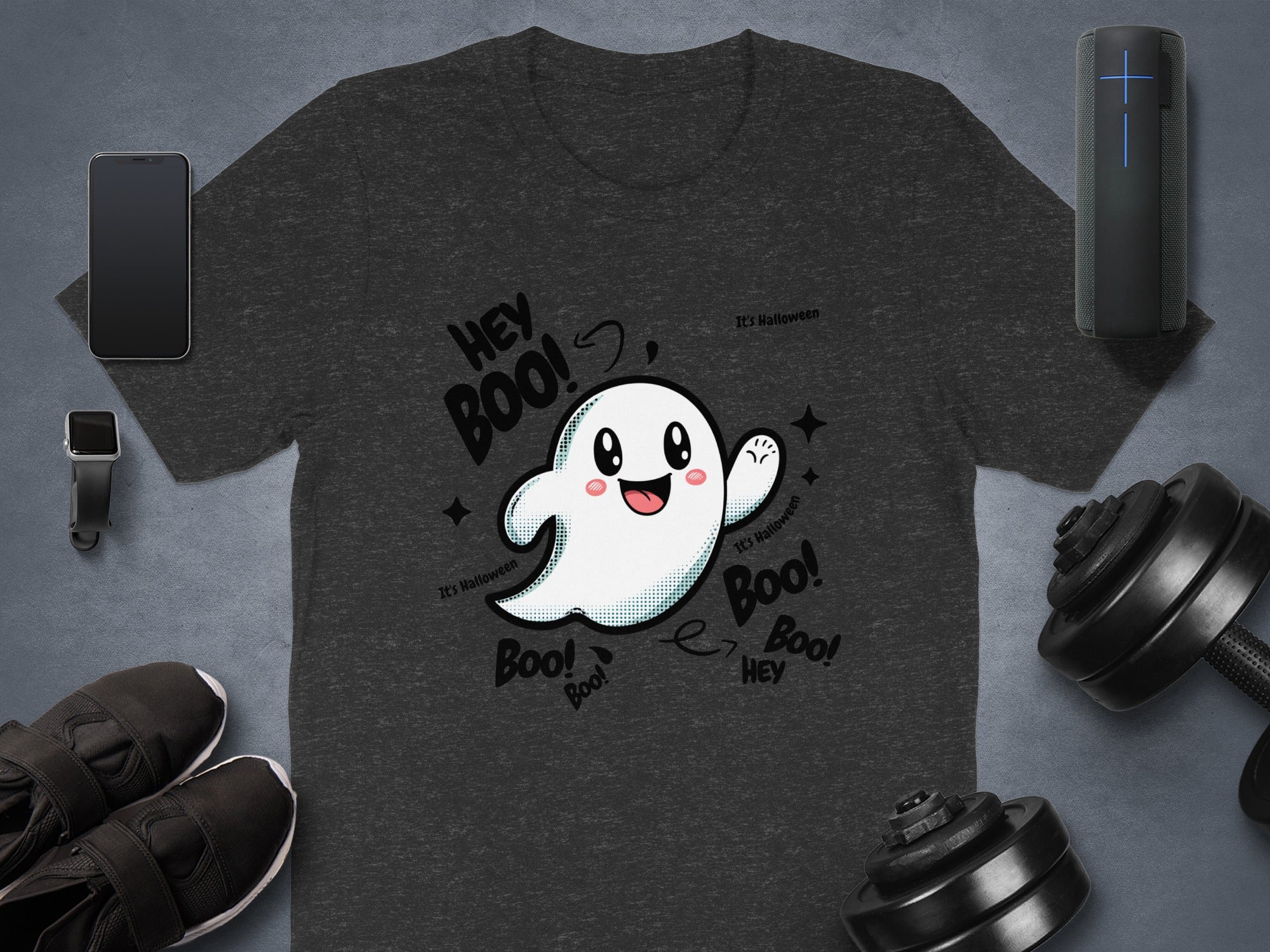 Happy Ghost Hey Boo Halloween Graphic T-shirt product type