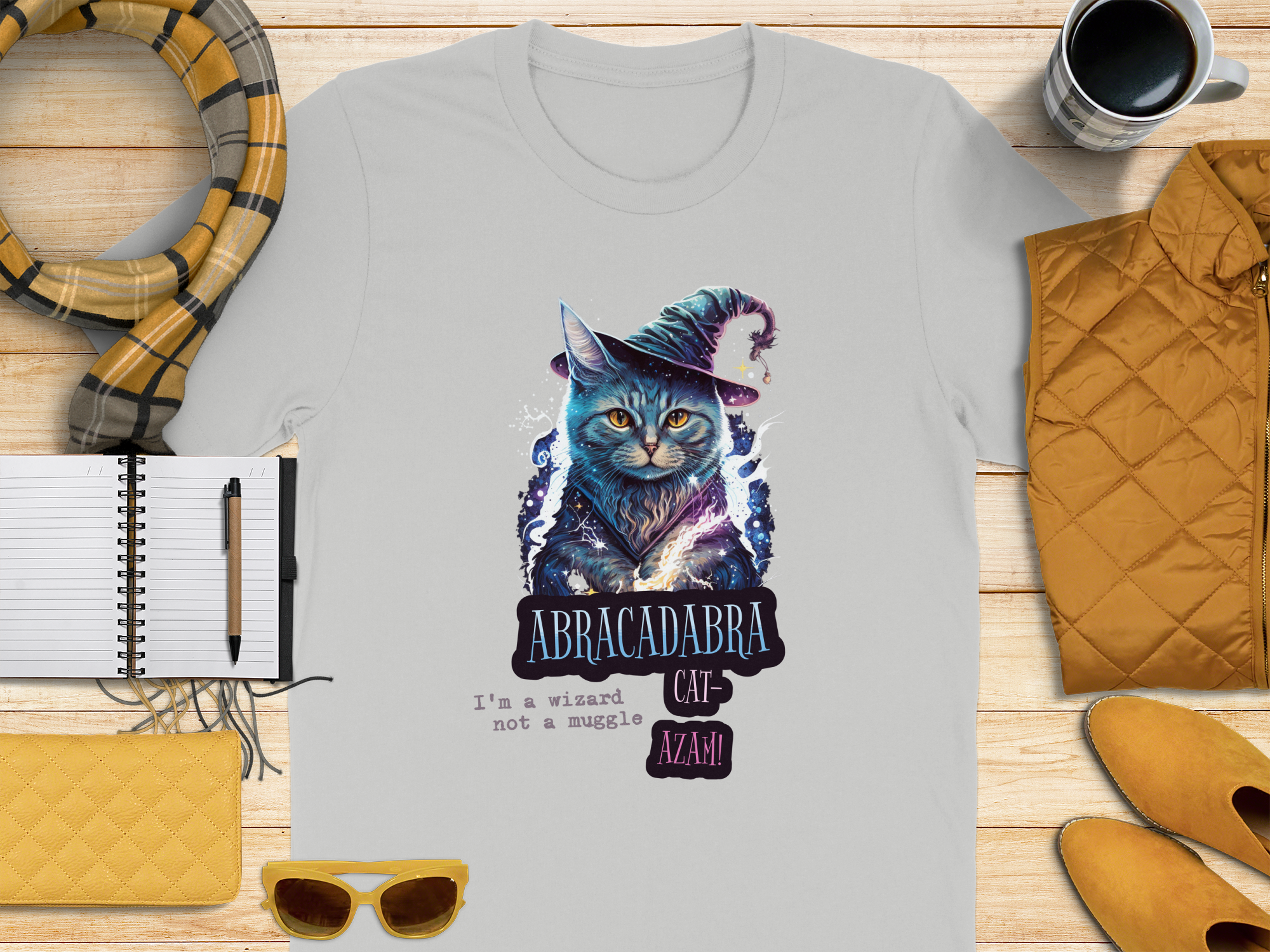 Abracadabra Wizard Cat Unique Graphic T-Shirt product