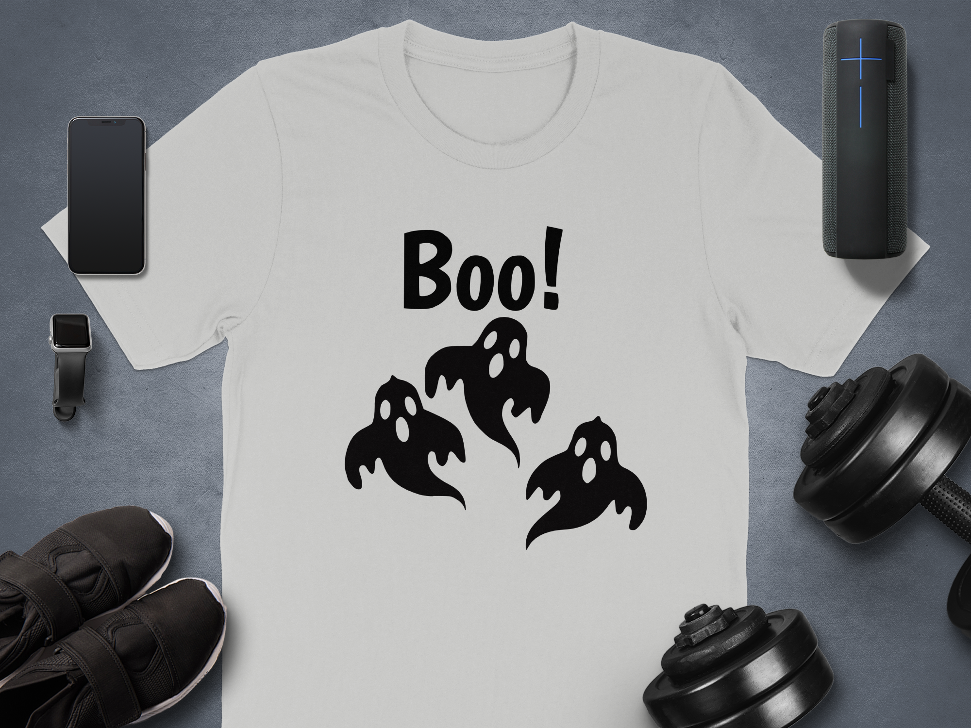 Boo with 3 Ghosts Halloween Graphic Illustration T-Shirt