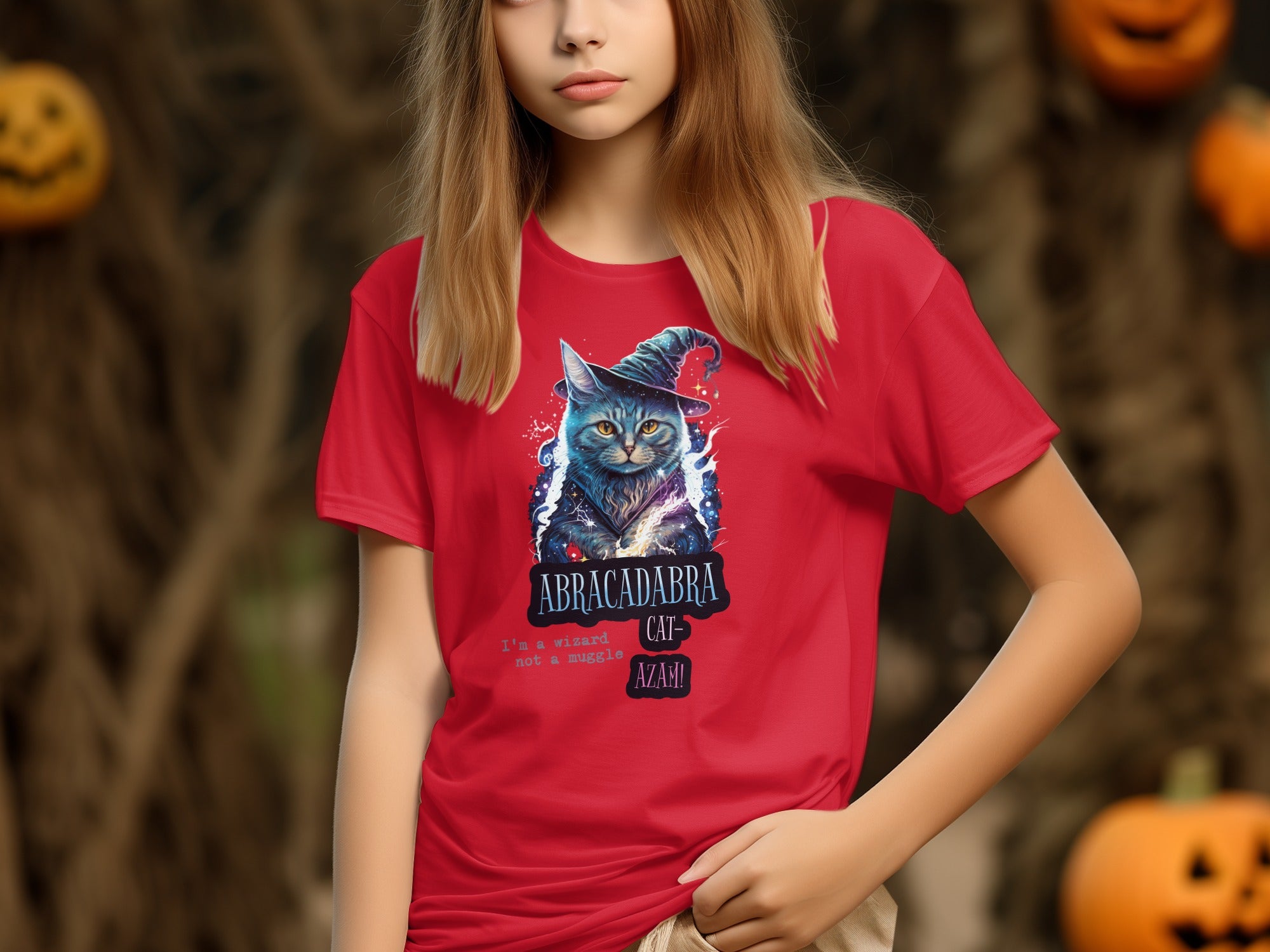 Abracadabra Cat Graphic Red Halloween T-shirt product