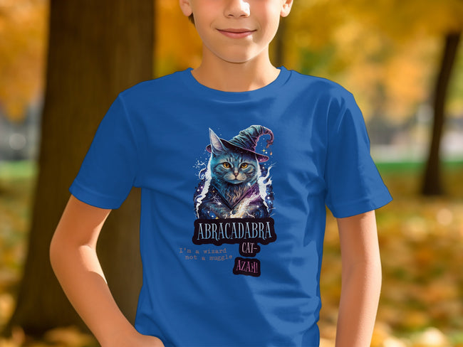 Abracadabra Cat Wizard Themed Blue Shirt product type