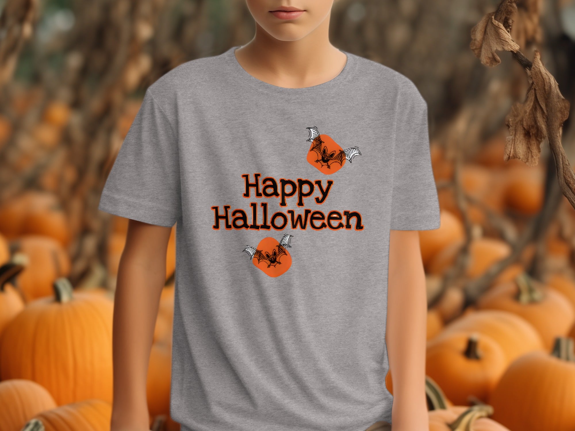 Happy Halloween Bats Printed Grey T-shirt product