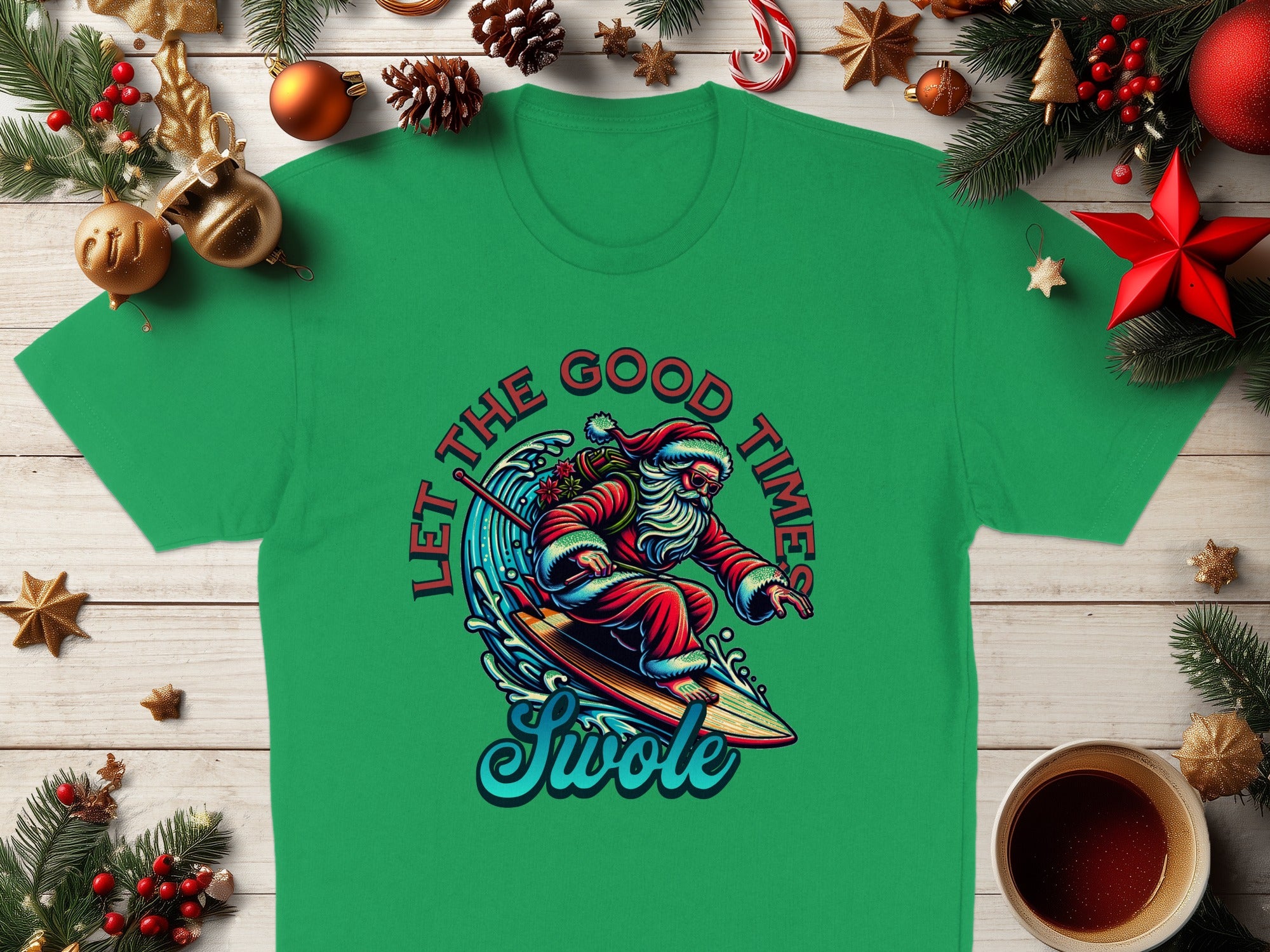 Let the Good Times Swole Santa Surfing T-shirt