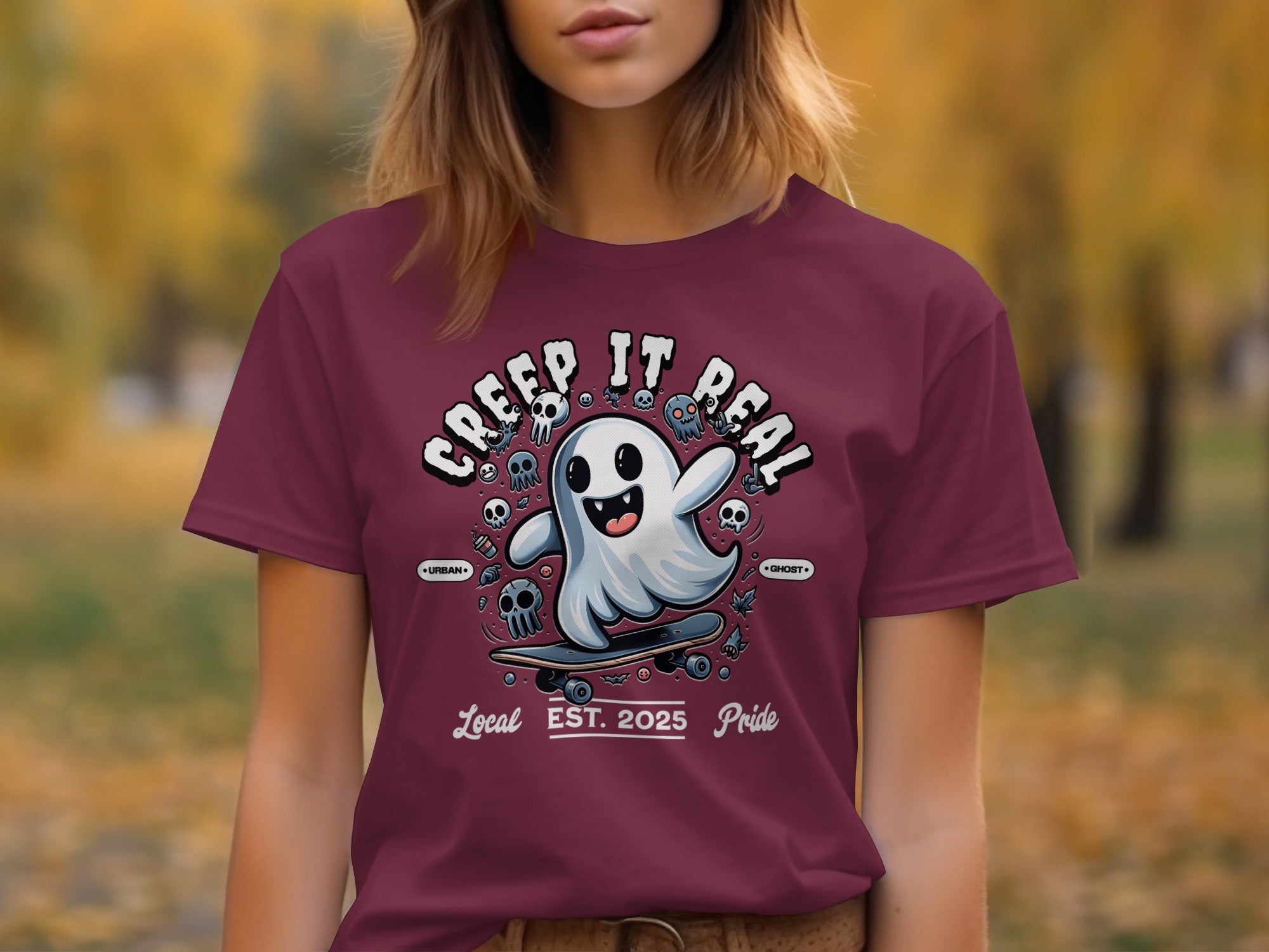 Creep It Real Ghost Skateboard Graphic Tee Shirt product