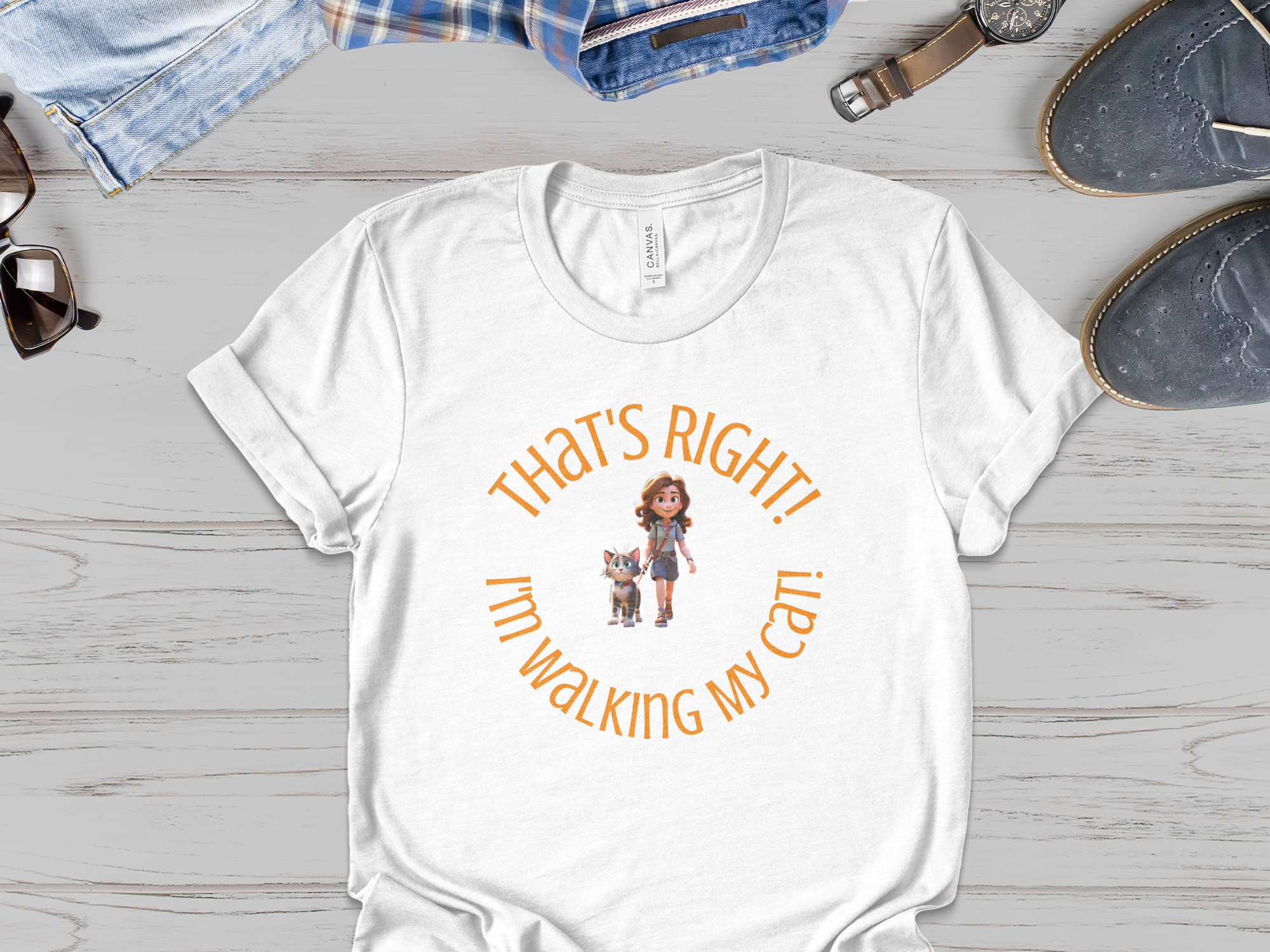 Fun Graphic T-Shirts with Walking Cat Design That's Right