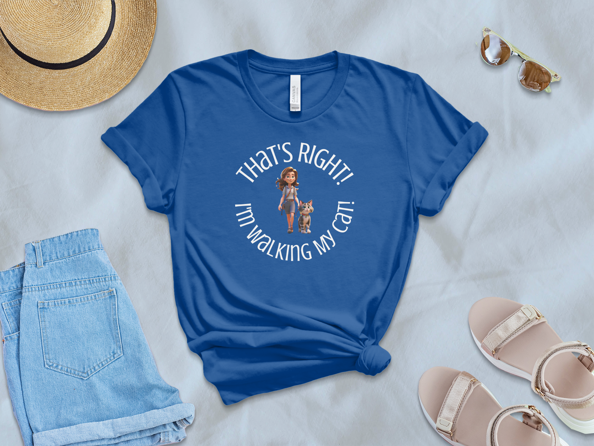 Fun Graphic T-Shirts with Walking Cat Design That's Right