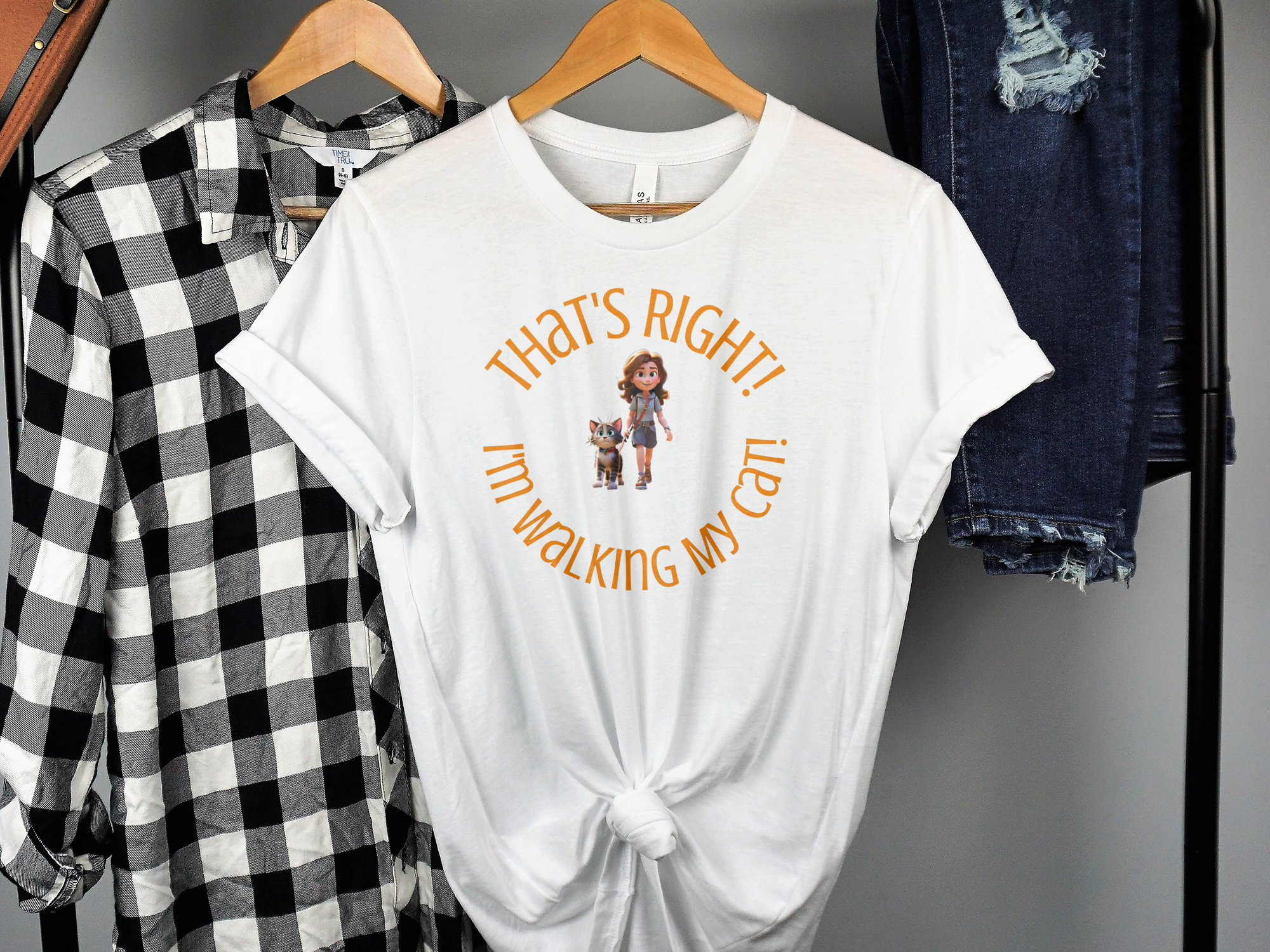 Fun Graphic T-Shirts with Walking Cat Design That's Right