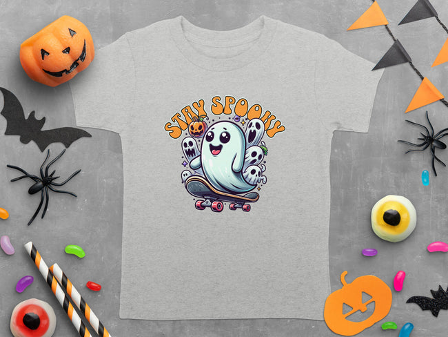 Stay Spooky Ghost and Pumpkin Skateboard Halloween T-Shirt