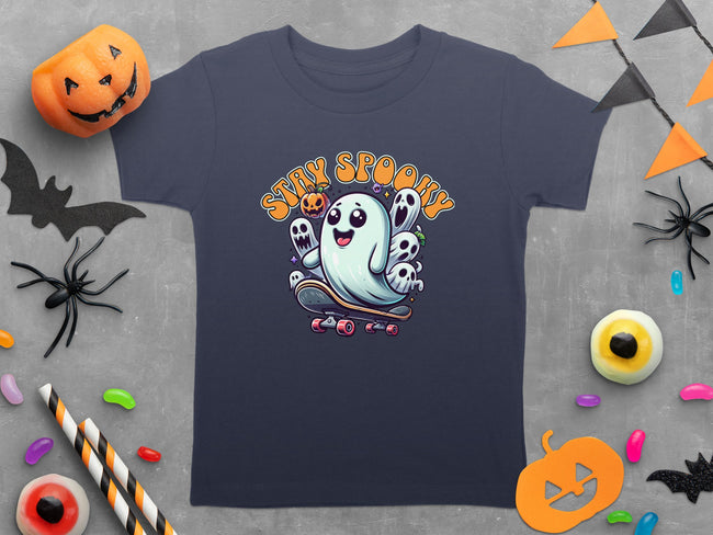 Stay Spooky Ghost and Pumpkin Skateboard Halloween T-Shirt