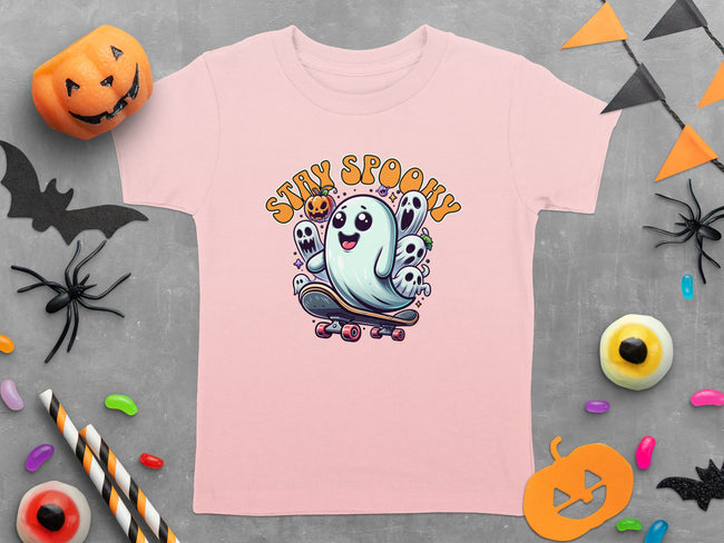 Stay Spooky Ghost and Pumpkin Skateboard Halloween T-Shirt