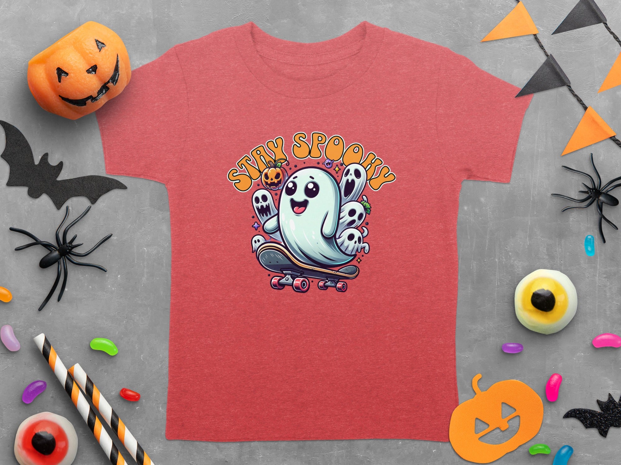Stay Spooky Ghost and Pumpkin Skateboard Halloween T-Shirt