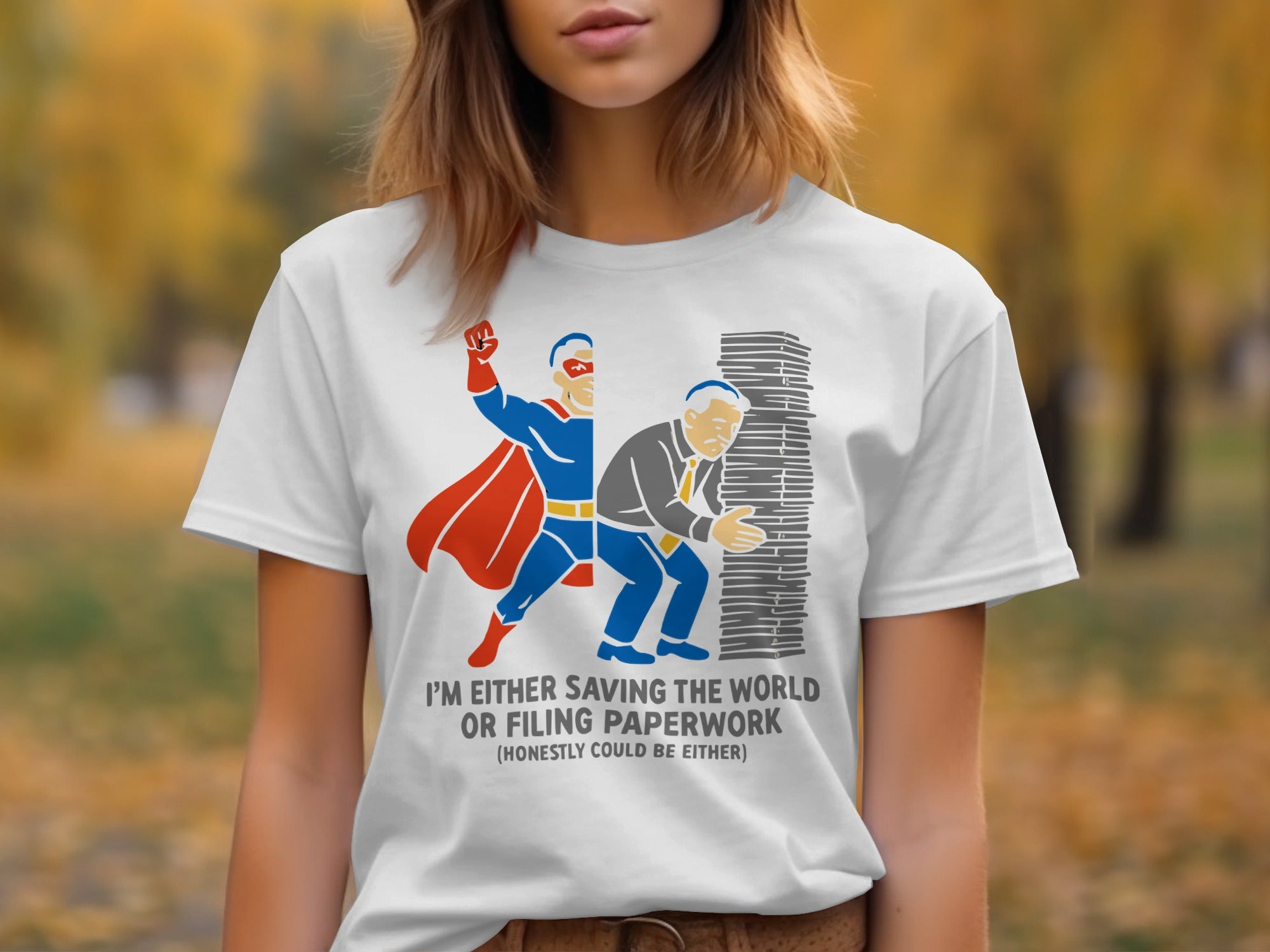 Superhero or Paperwork Funny Graphic T-Shirt product