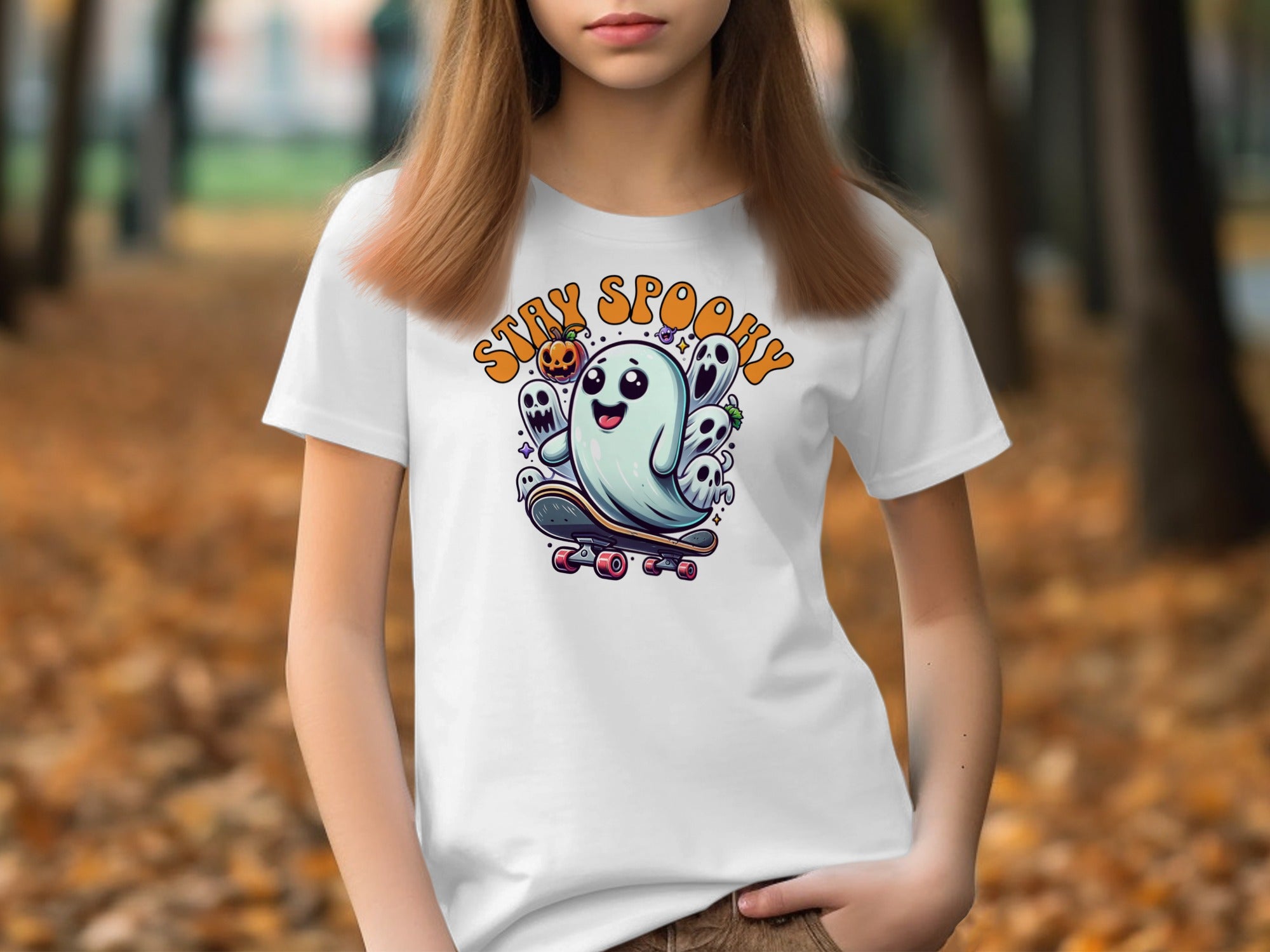 Stay Spooky Ghost Skateboard Graphic T-Shirt product