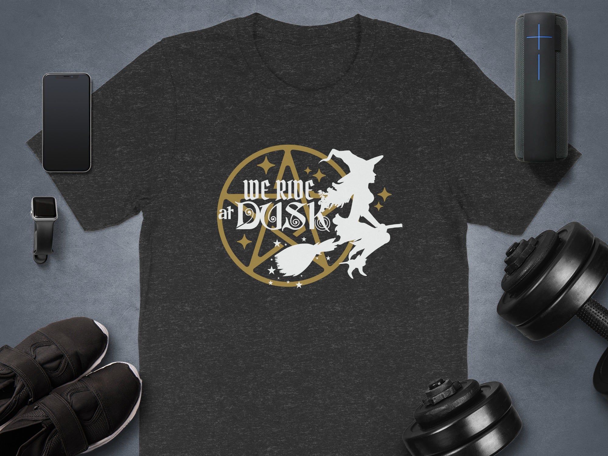 We Ride At Dusk Witch And Broom Design Shirt product