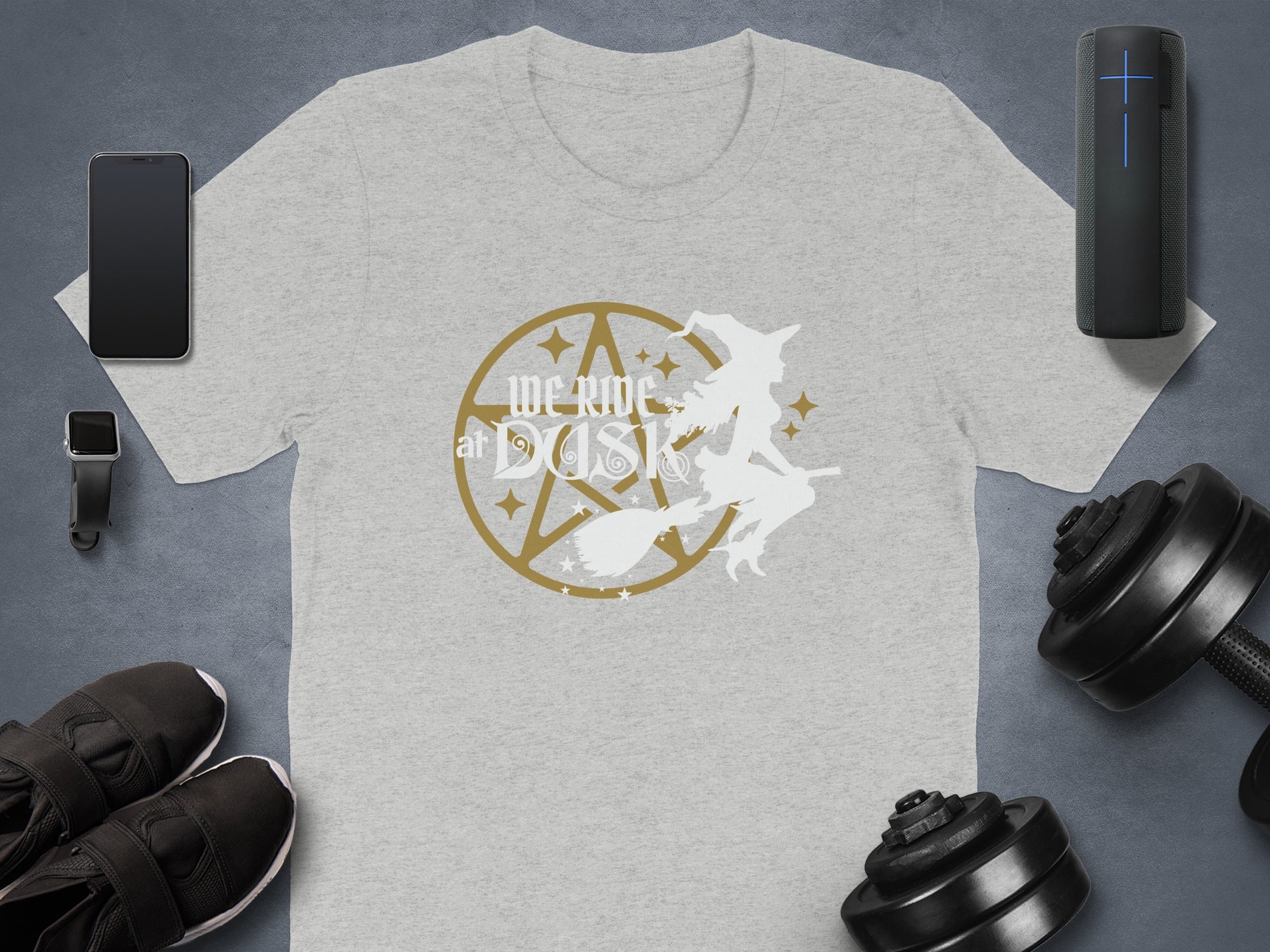 We Ride At Dusk Funny Witch Graphic T Shirt product type
