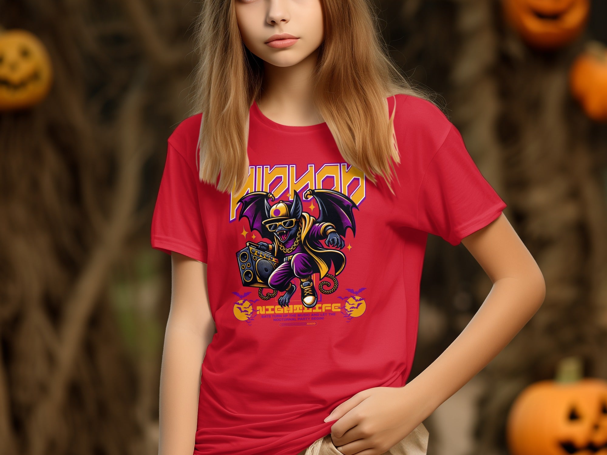 Halloween-Themed Dancing Bat Graphic T-Shirt product type
