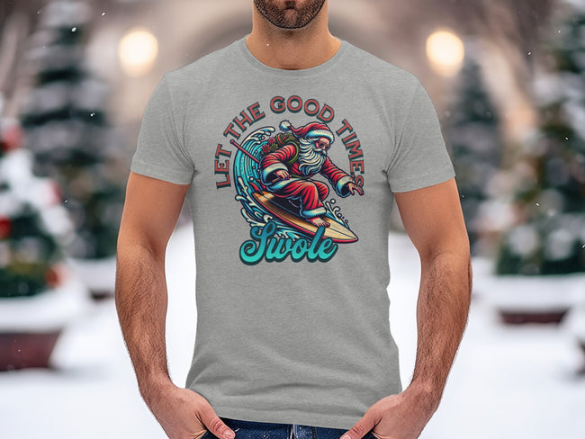 Let The Good Times Swole Surfing Santa t-shirt product