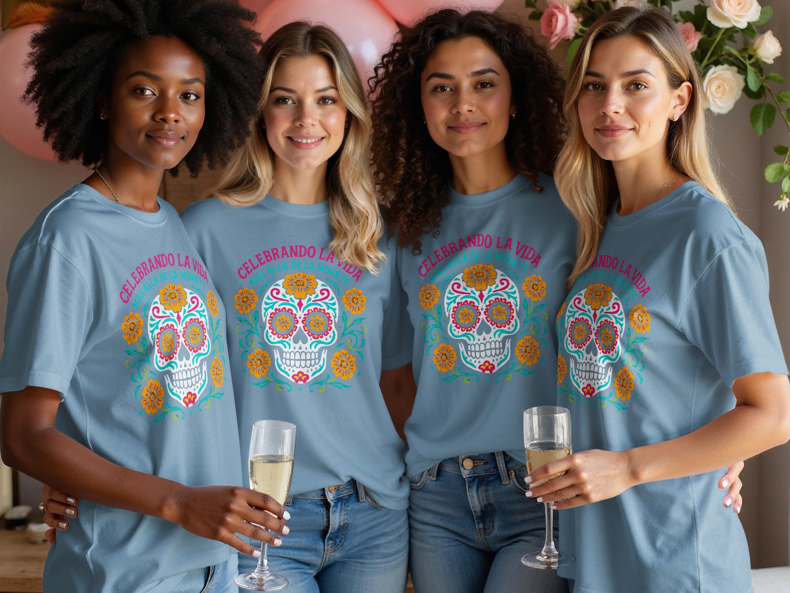 Celebrando La Vida Colorful Skull Graphic TShirt product type
