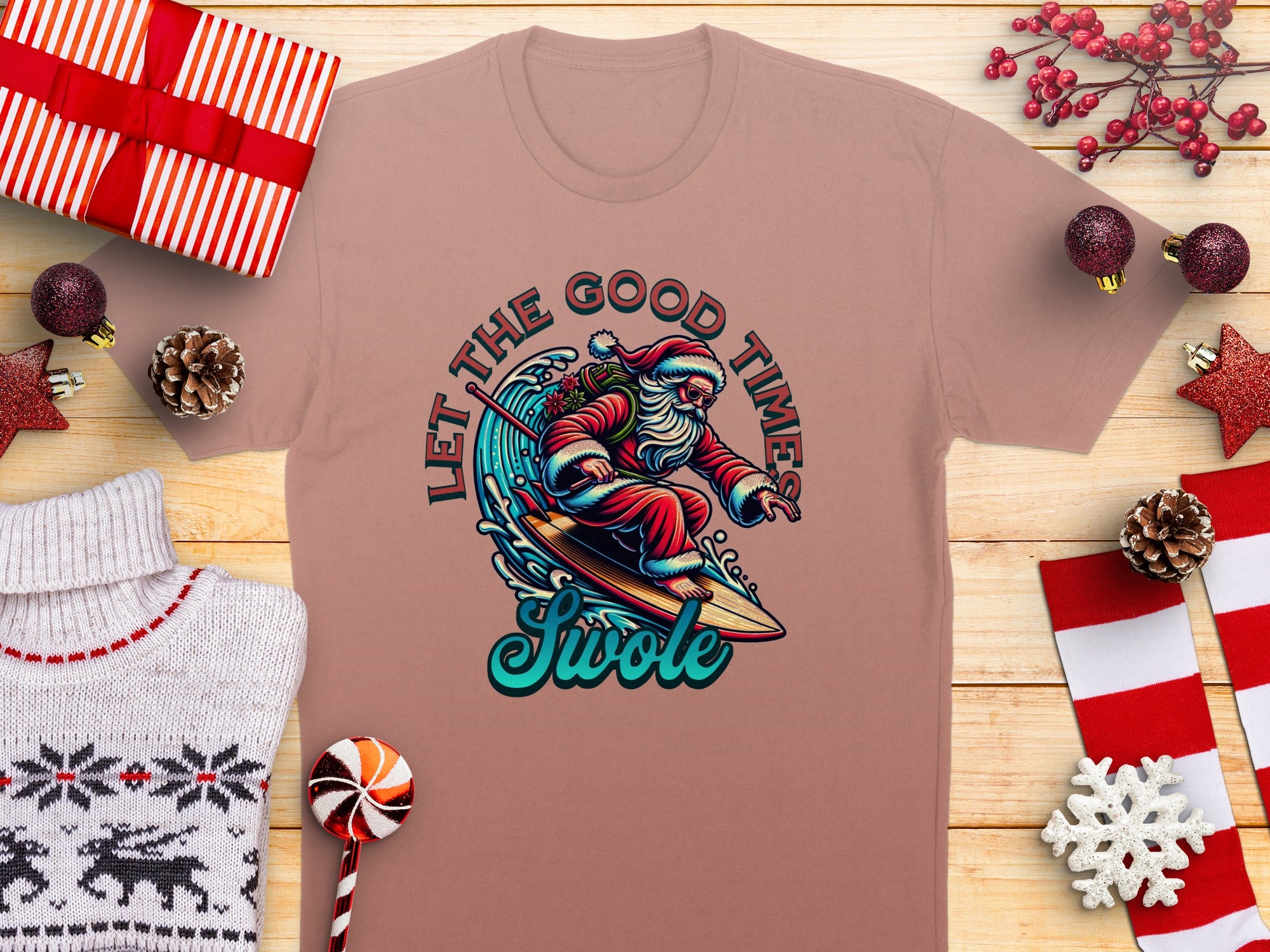Let The Good Times Swole Christmas Surfing T-Shirt product