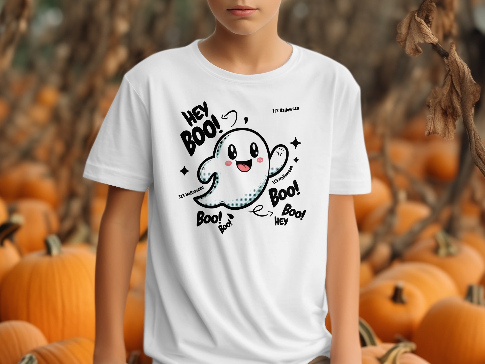 Hey Boo Ghost Graphic Halloween Themed Shirt product type