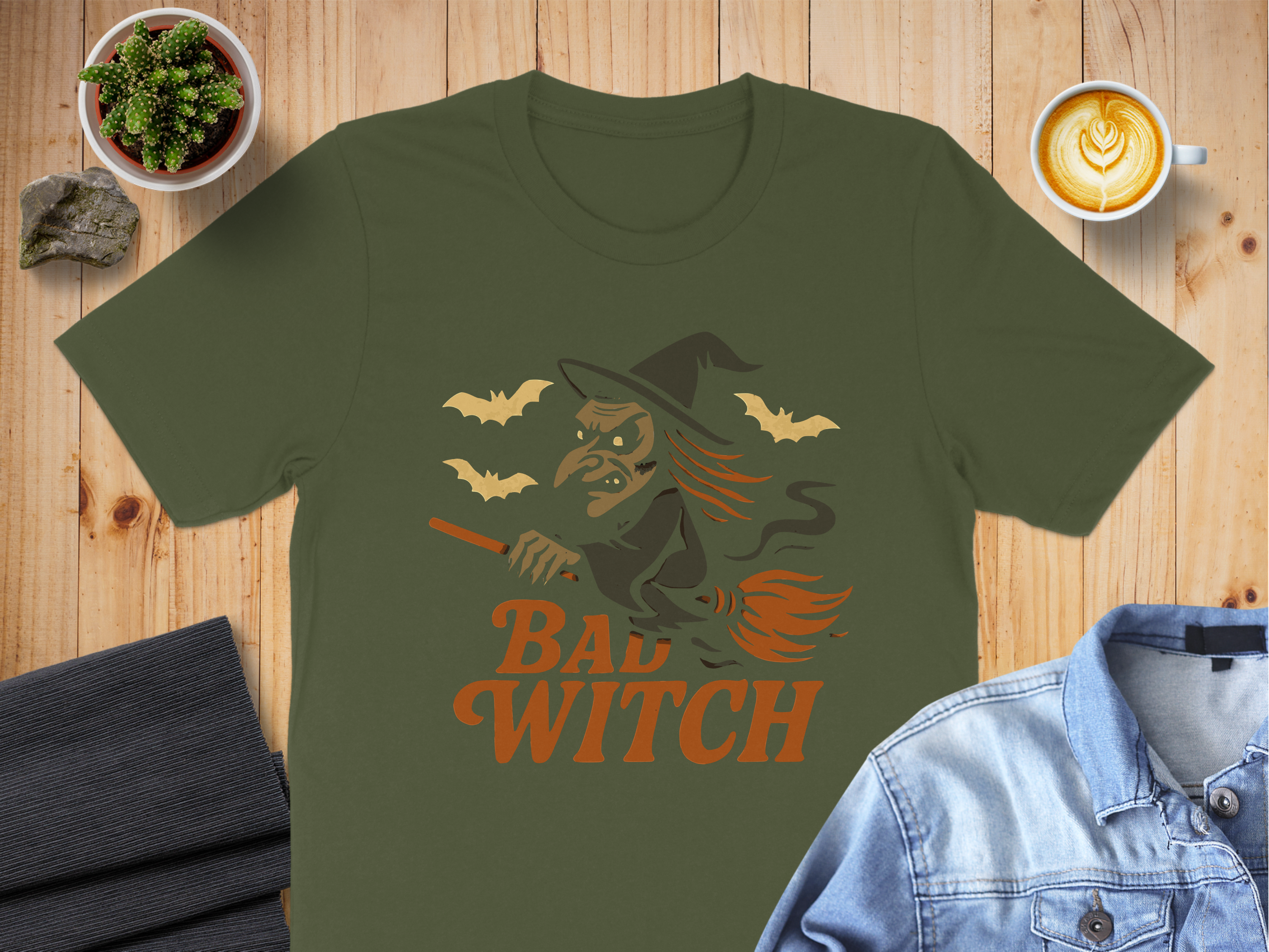 Broomstick Riding Witch with Bats Halloween T-shirt product