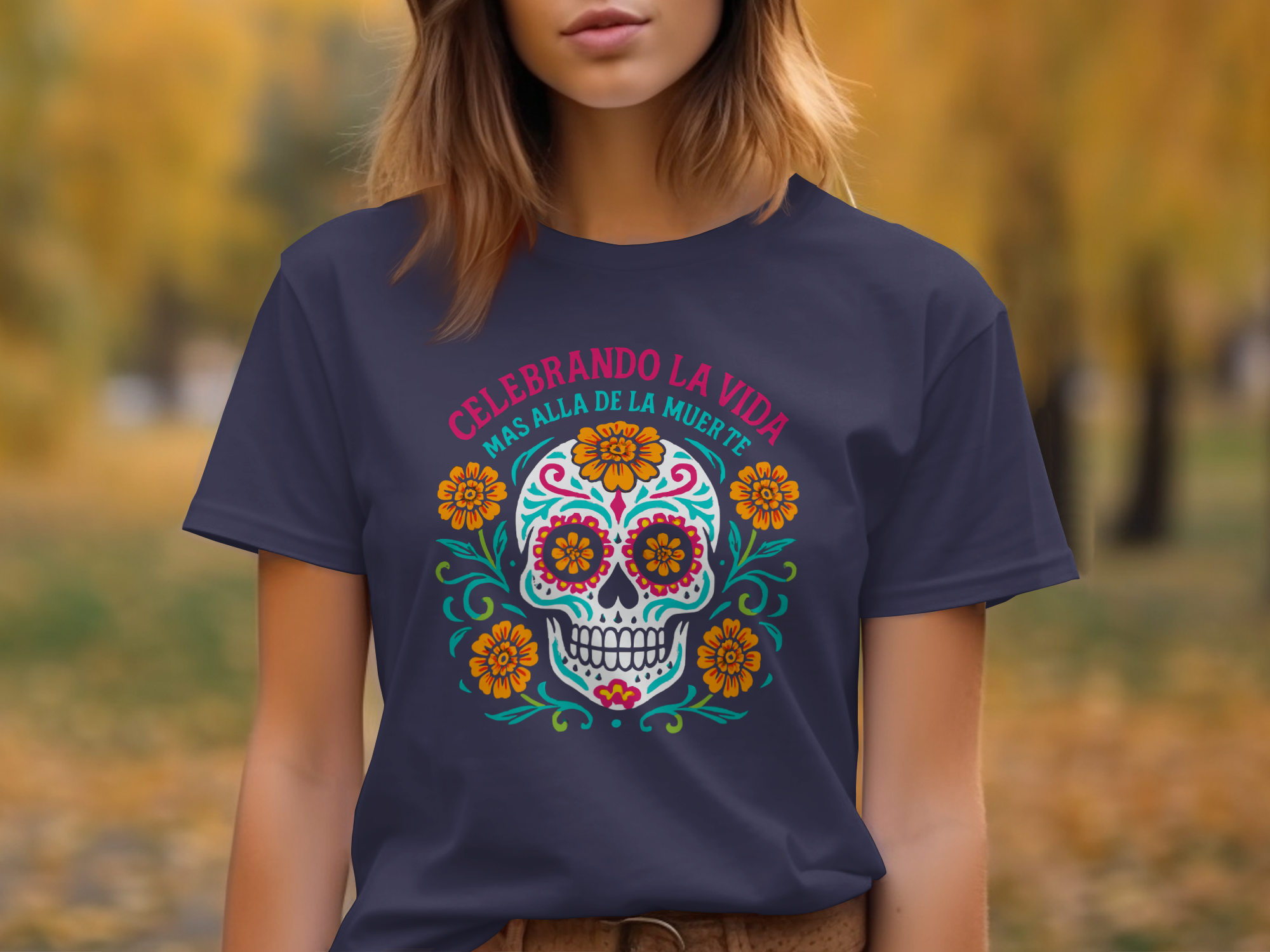 Celebrando La Vida Colorful Skull Graphic T-Shirt product type