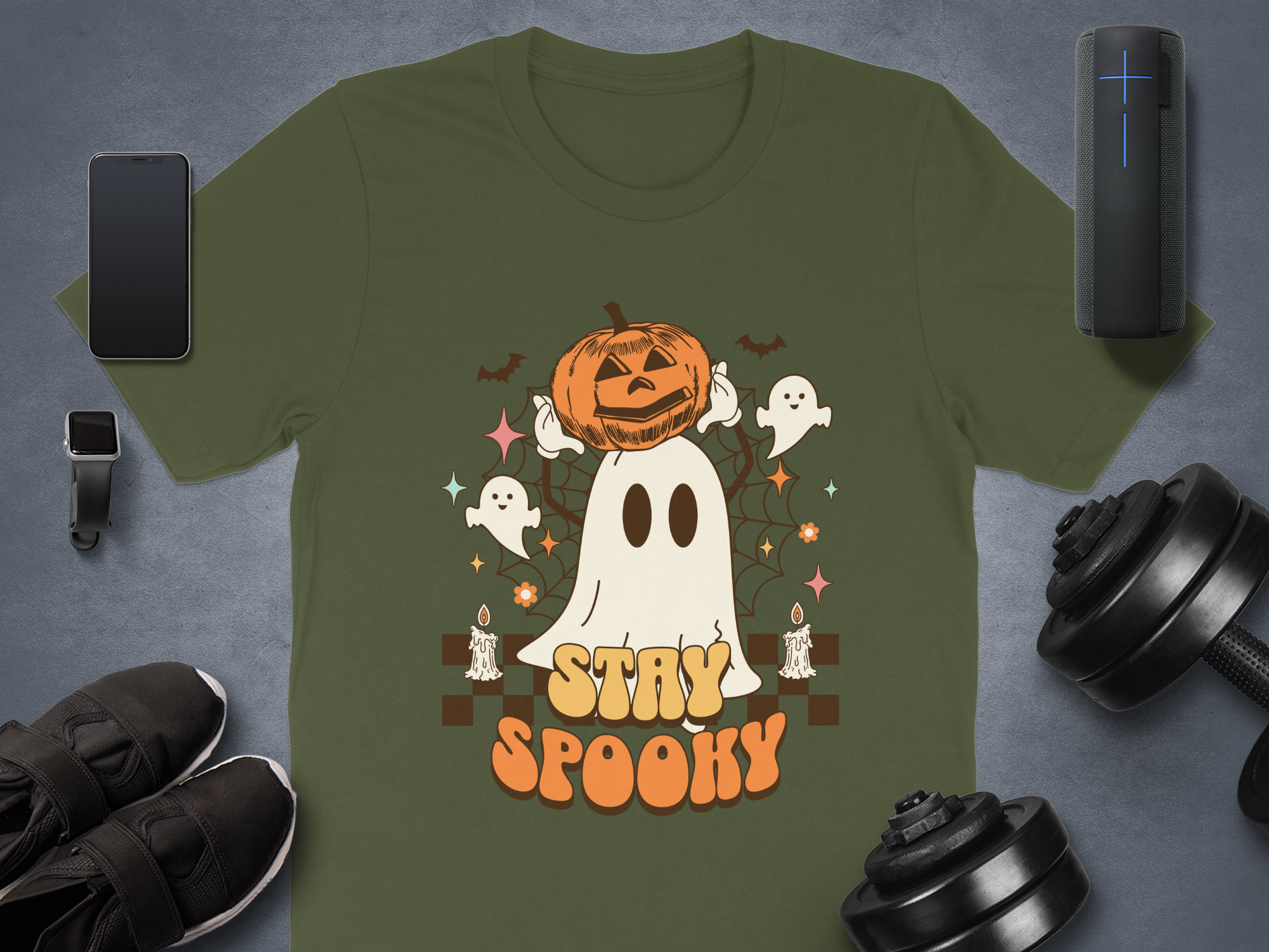 Stay Spooky Ghost With Pumpkins and Bats Product Type