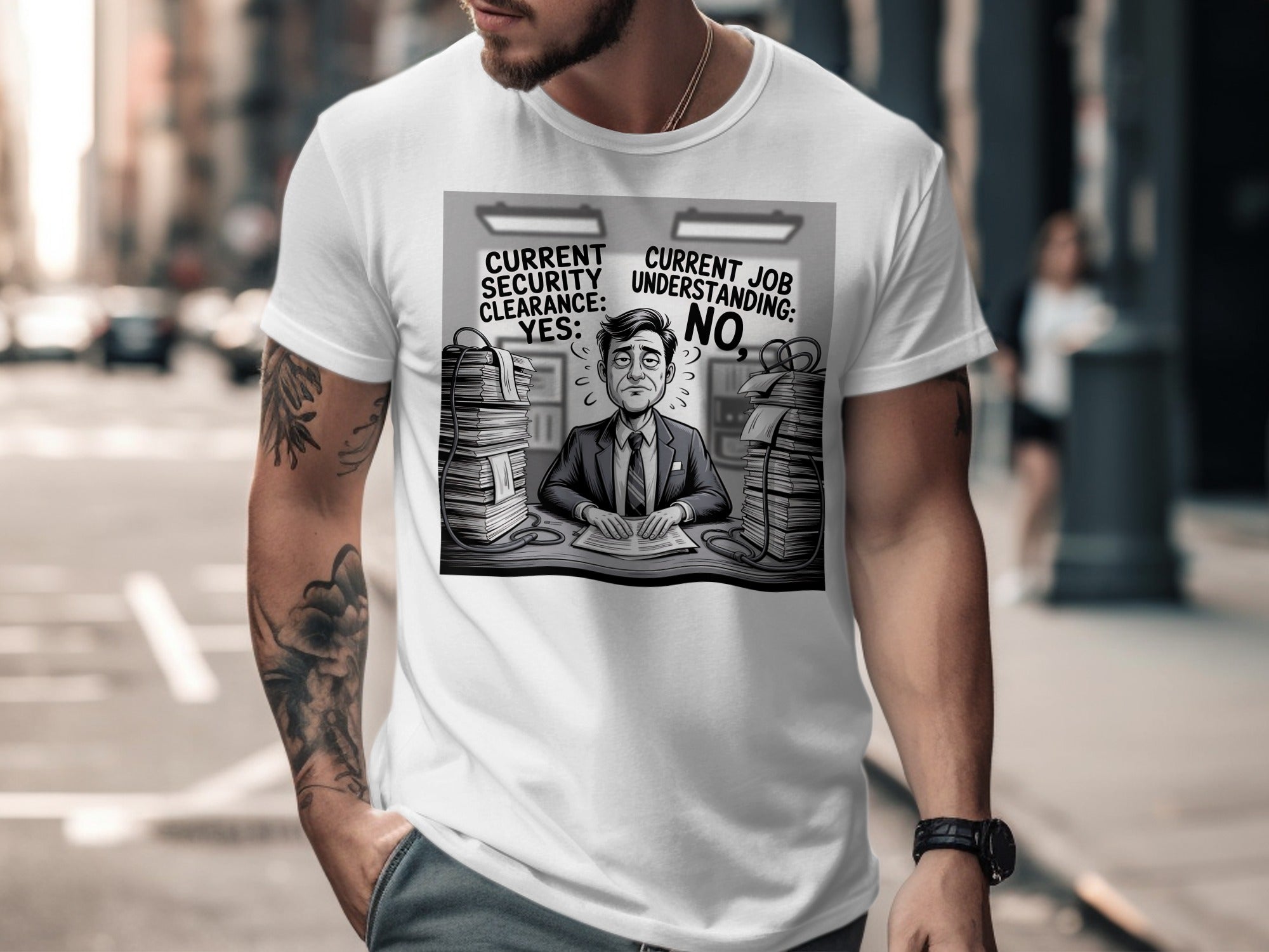 Humorous Bureaucratic Office Cartoon Graphic T-shirt product type