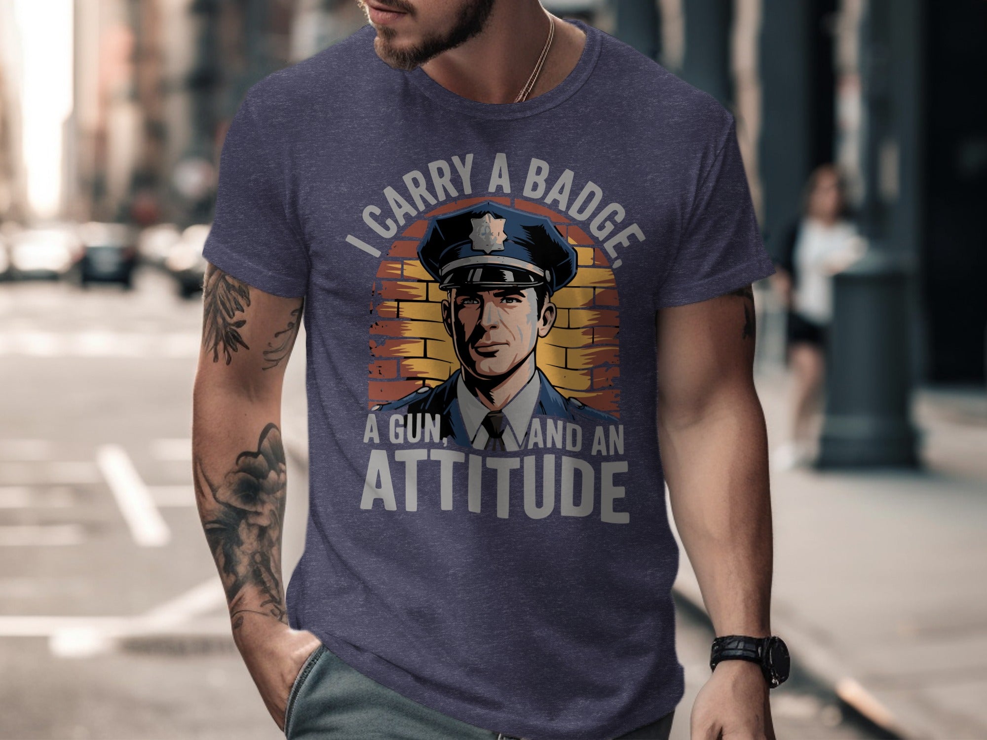 Graphic Tee Featuring Badge Gun Attitude Design product type