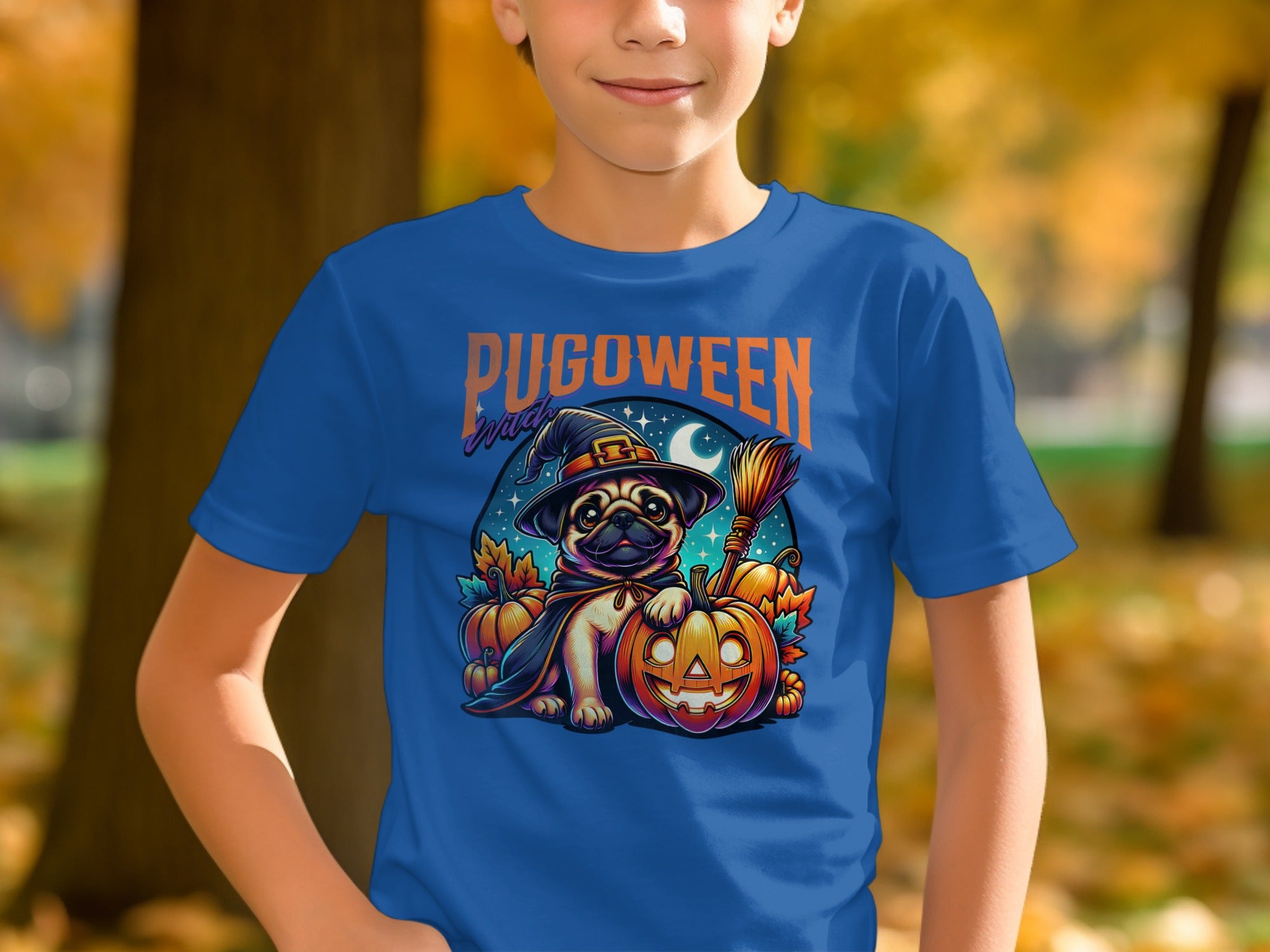 Pugoween Witch Costume with Pumpkins T-Shirt product