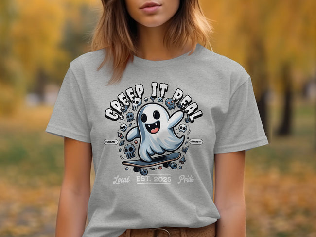 Creep It Real Ghost Skateboarding Graphic Tee product type