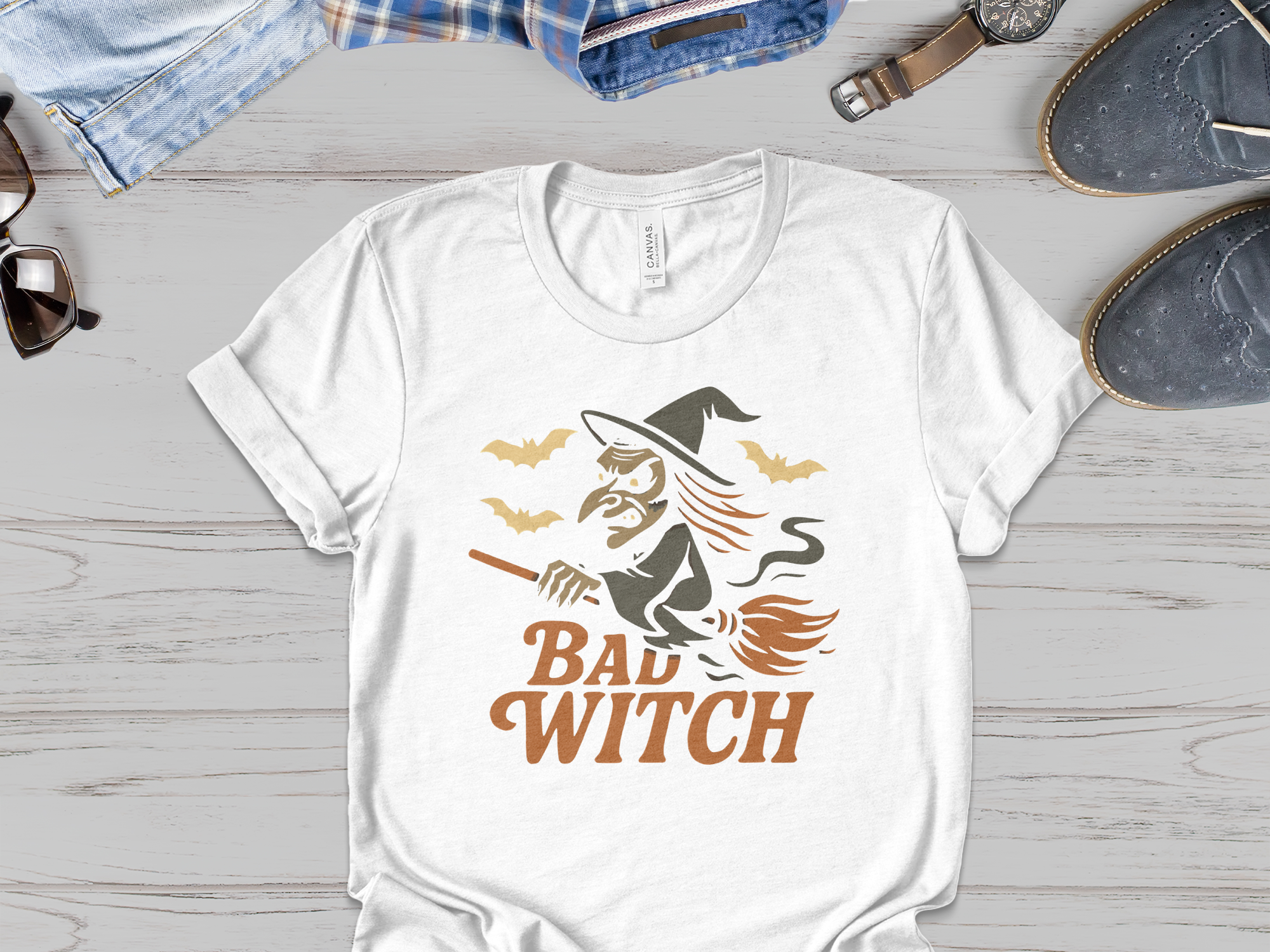 Flying Witch with Bats Printed Halloween TShirt product