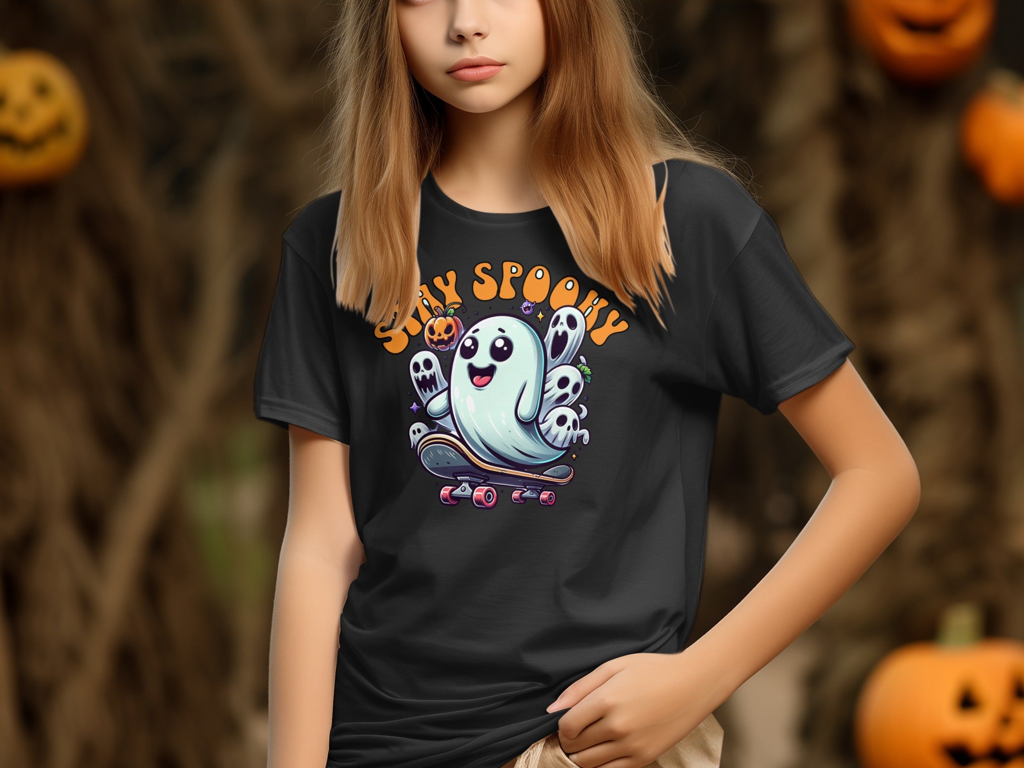 Stay Spooky Ghost Skateboard Graphic T-shirt product