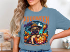 Pugoween Witch with Pumpkins on Blue T-Shirt product