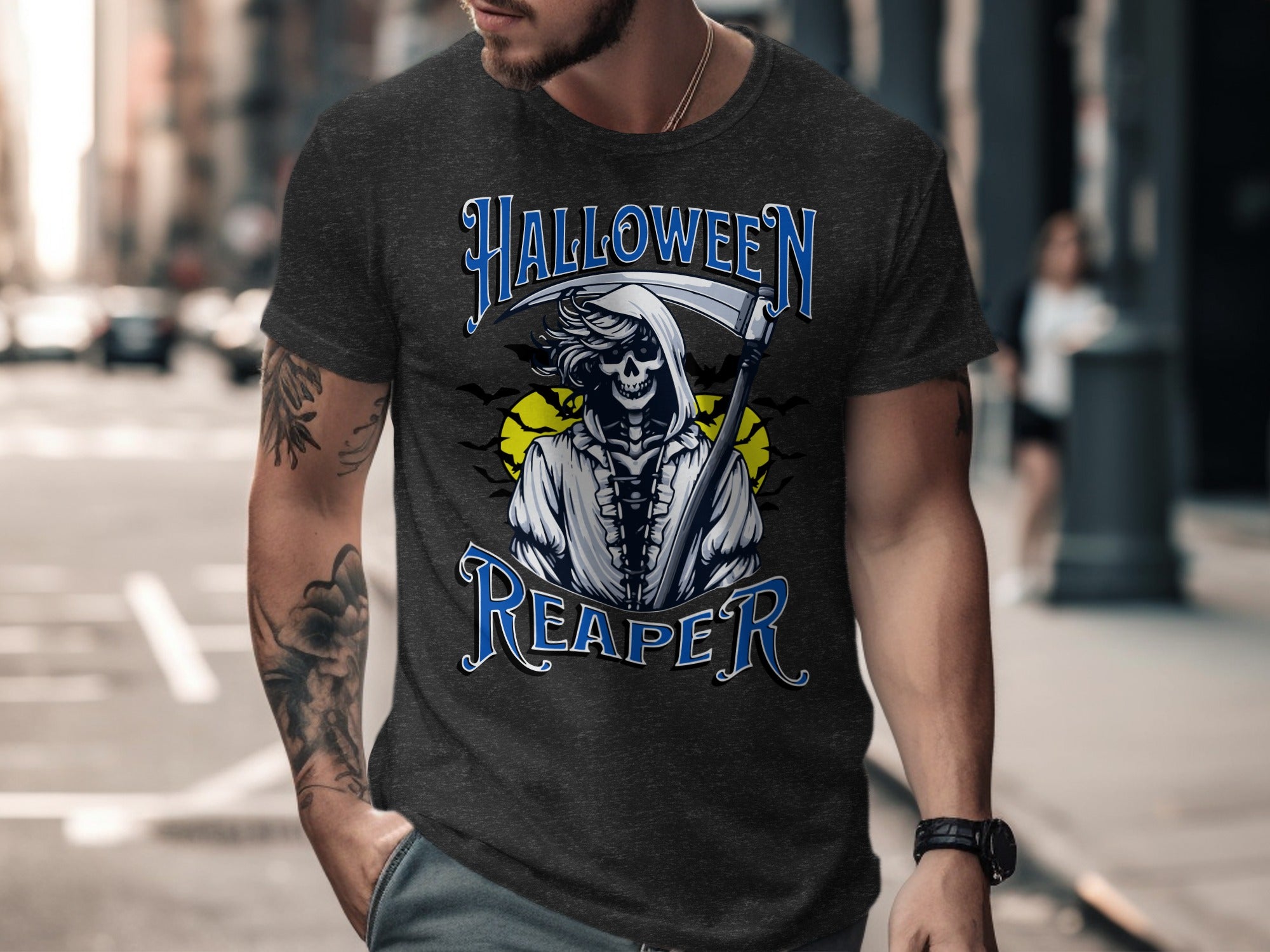 Halloween Reaper Skull Graphic Tee Shirt product type